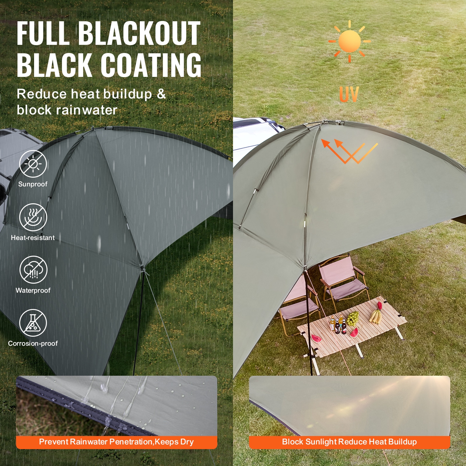 Large Portable Gray Car Side Awning with UV Protection