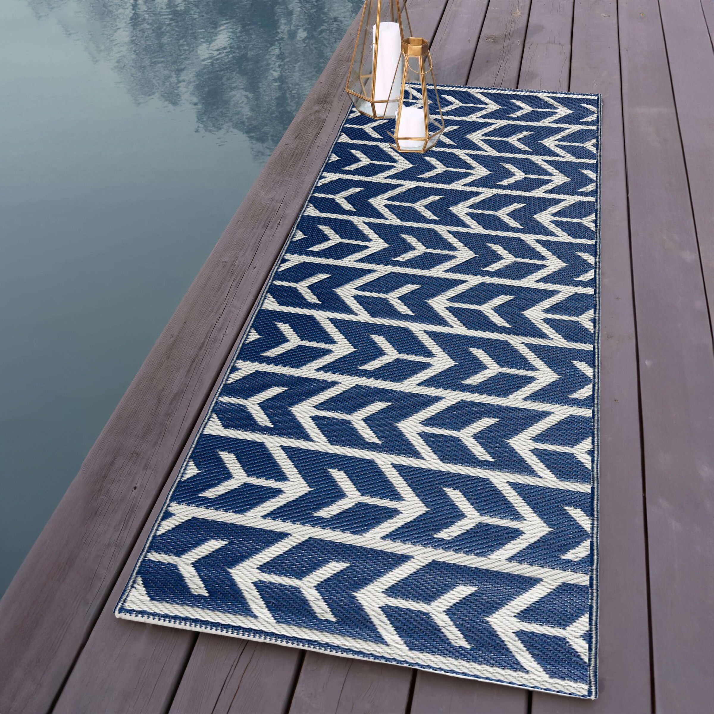 Playa Rug PLY-R-AMS-NC-2X6 2 x 6 (ft) Knotted Polypropylene Amsterdam-NavyWhite Rectangular Indoor/Outdoor Geometric Area rug