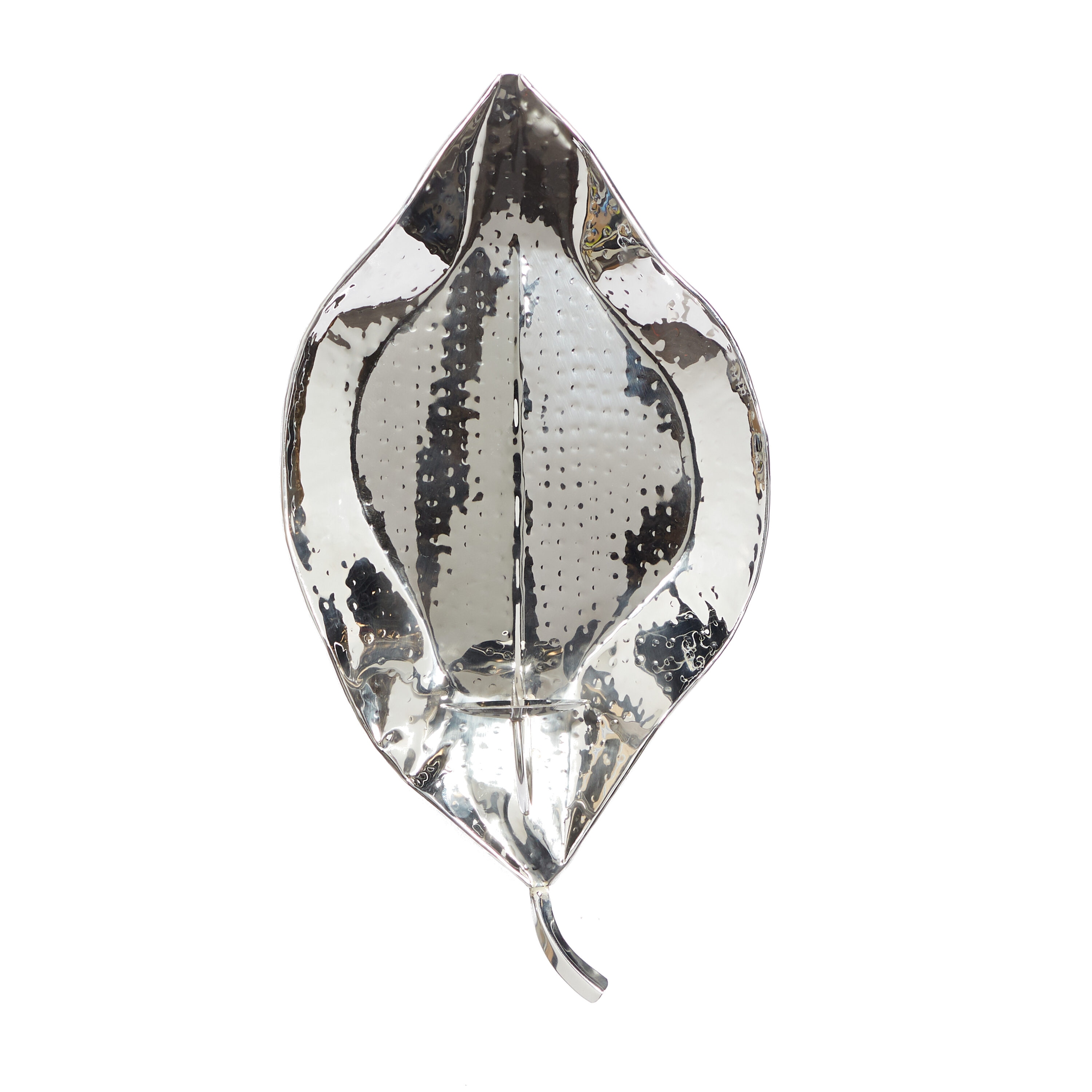 Large Silver Stainless Steel Leaf Taper Candle Holder