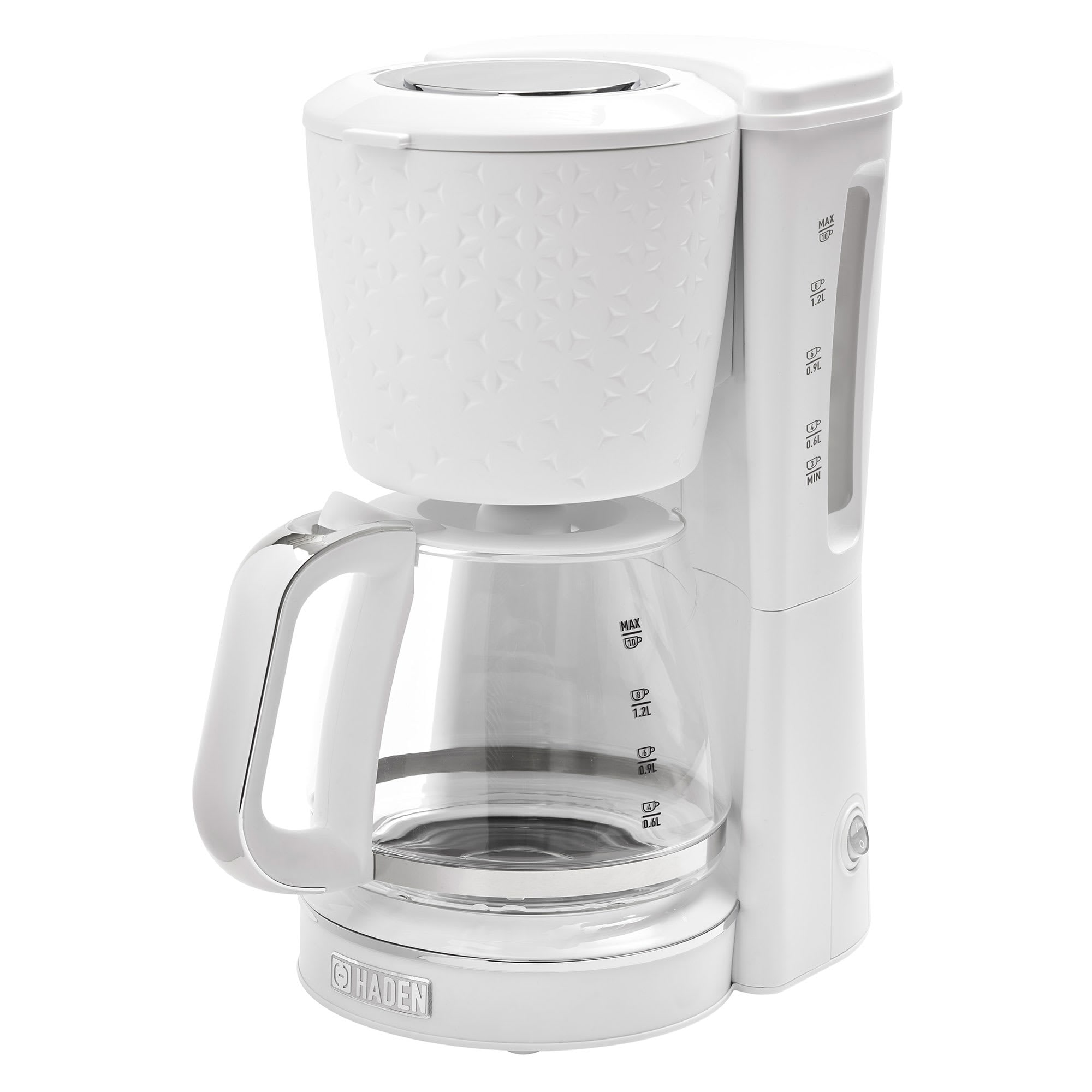 Haden 405970 Starbeck Coffee Machine 10 Cup Automatic Drip Coffee Maker with Anti Drip Function and Reusable Washable Water Filter White Chrome 