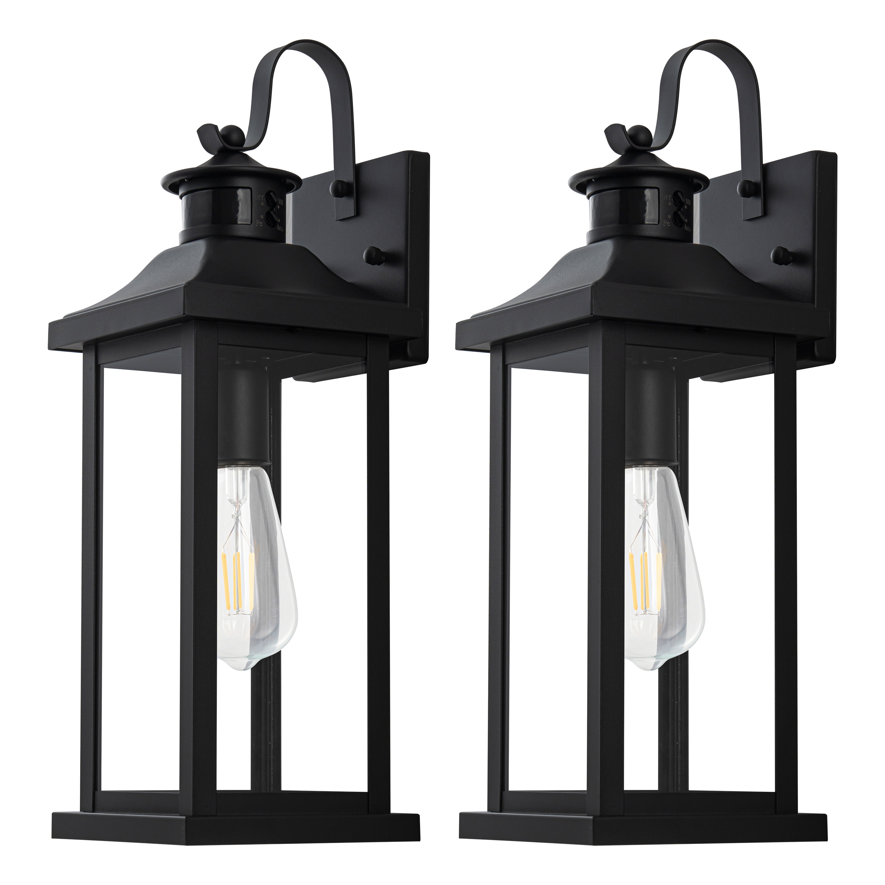 C Cattleya LCA2577-JUN-2W 2 -Pack 1 -Light 18-in H Matte Black Hardwired Motion Sensor Dusk to Dawn Outdoor Wall Light