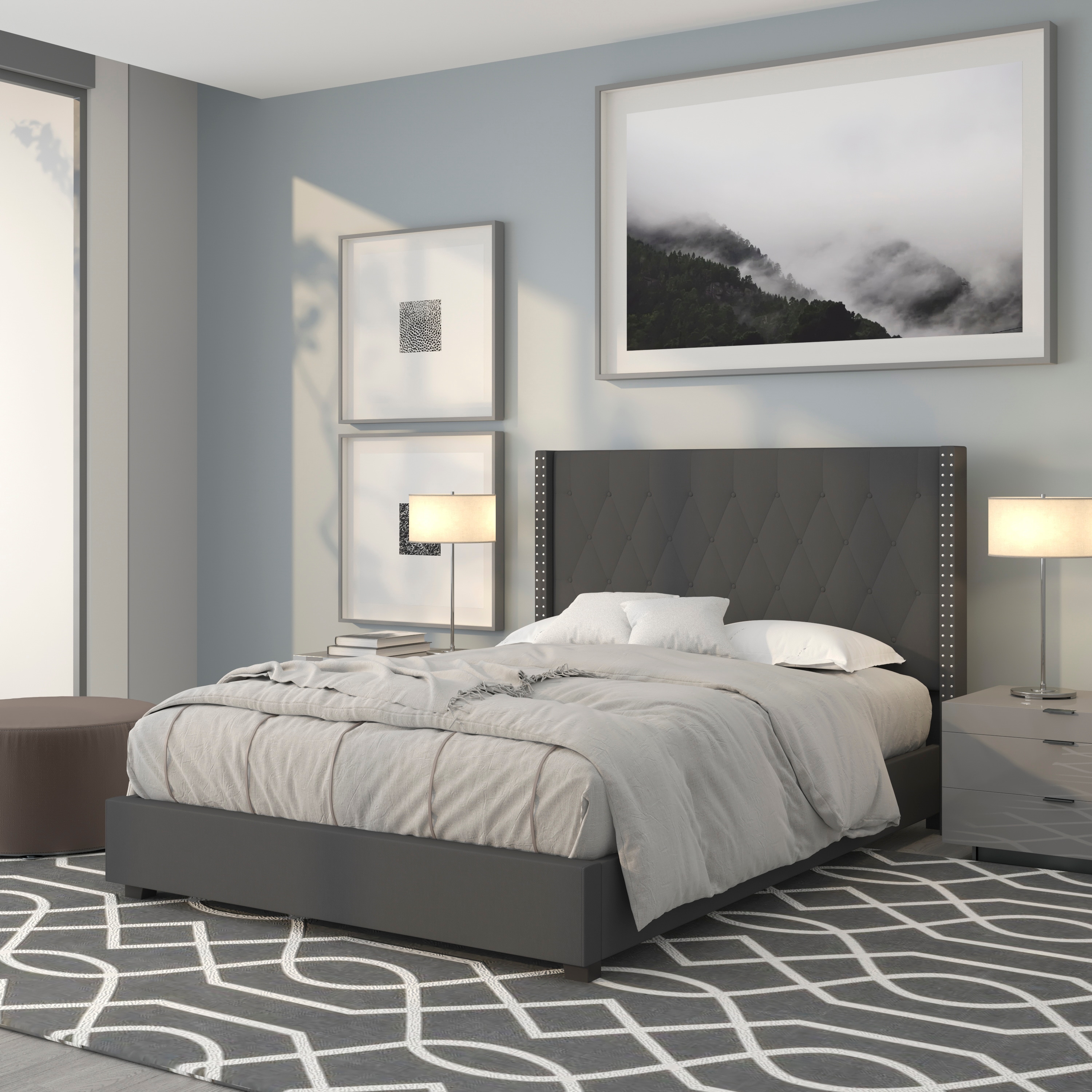 Flash Furniture 889142255284 Riverdale Dark Gray Full Upholstered Platform Bed