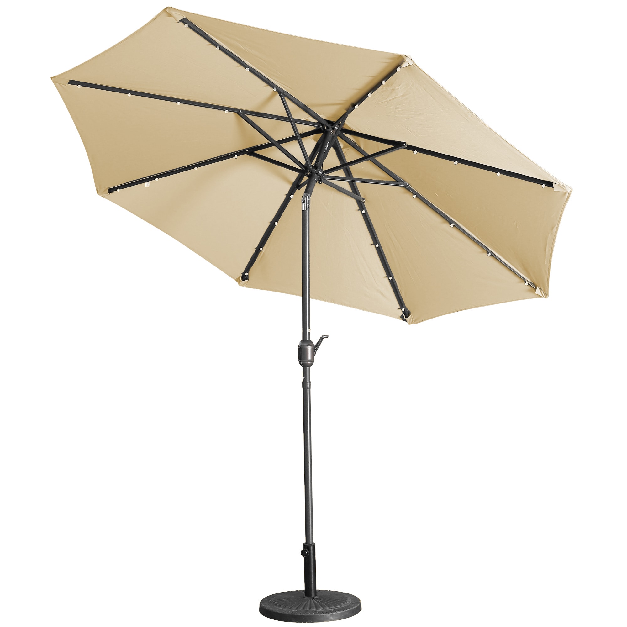 CASAINC WF-ED9190003002 9-ft Aluminum Tan Crank Market Patio Umbrella with Lights
