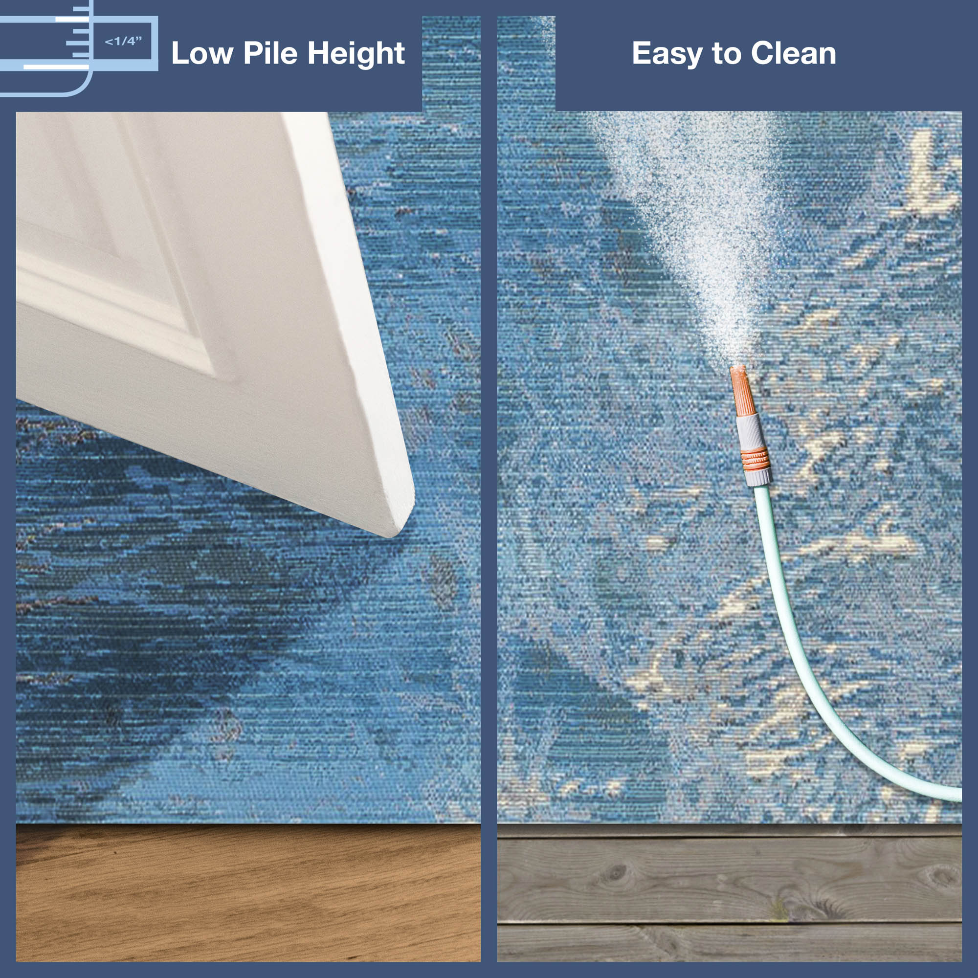 Gray and Blue Abstract Synthetic Rectangular Rug