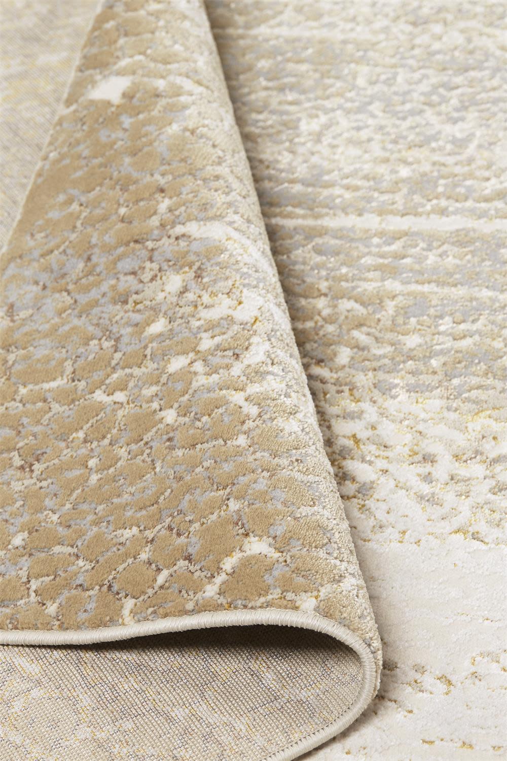 Ivory and Gold Rectangular Synthetic Easy Care Area Rug 6'7" x 9'6"