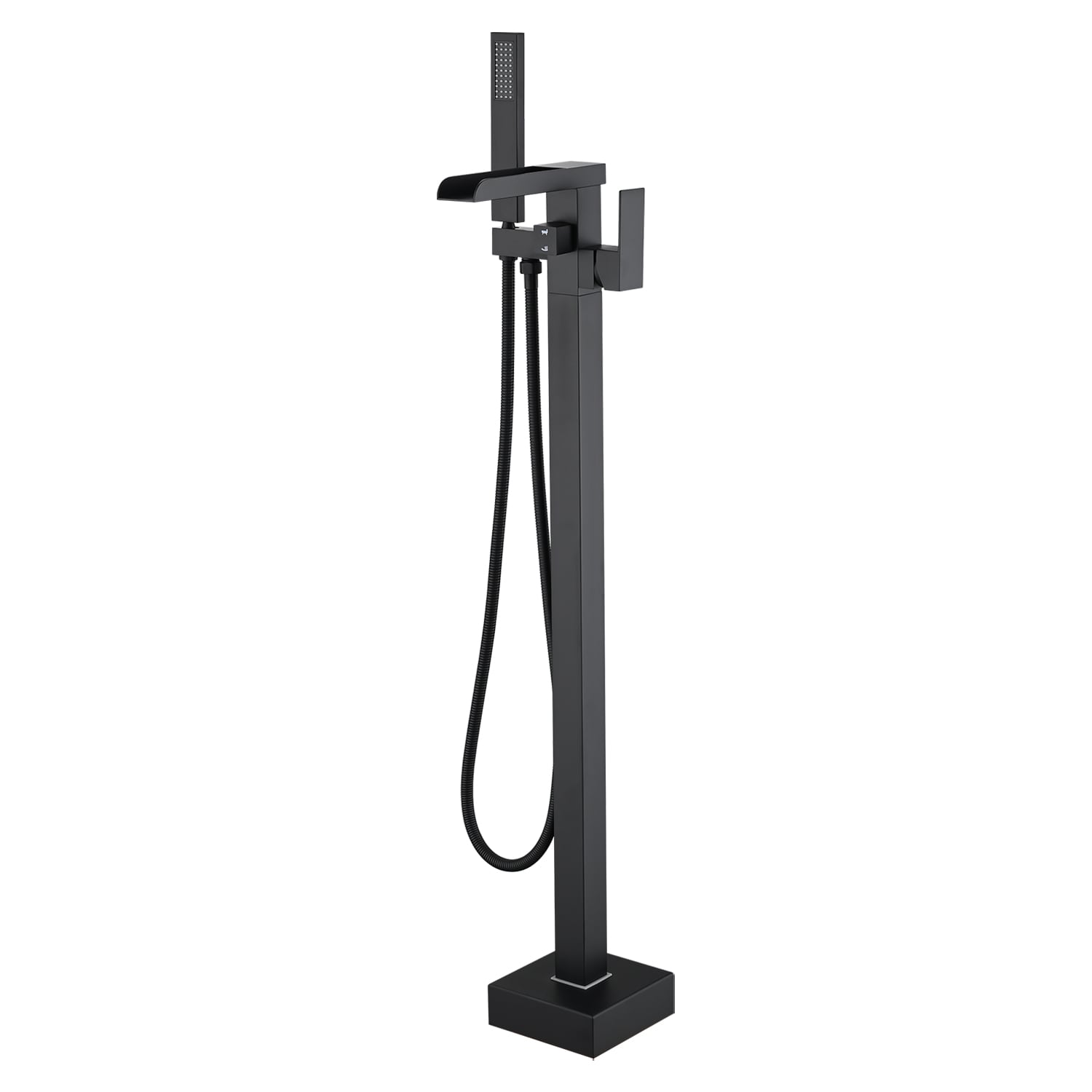 UCLIMAA Solid Brass Freestanding Waterfall Tub Faucet with Hand Shower and Single Handle
