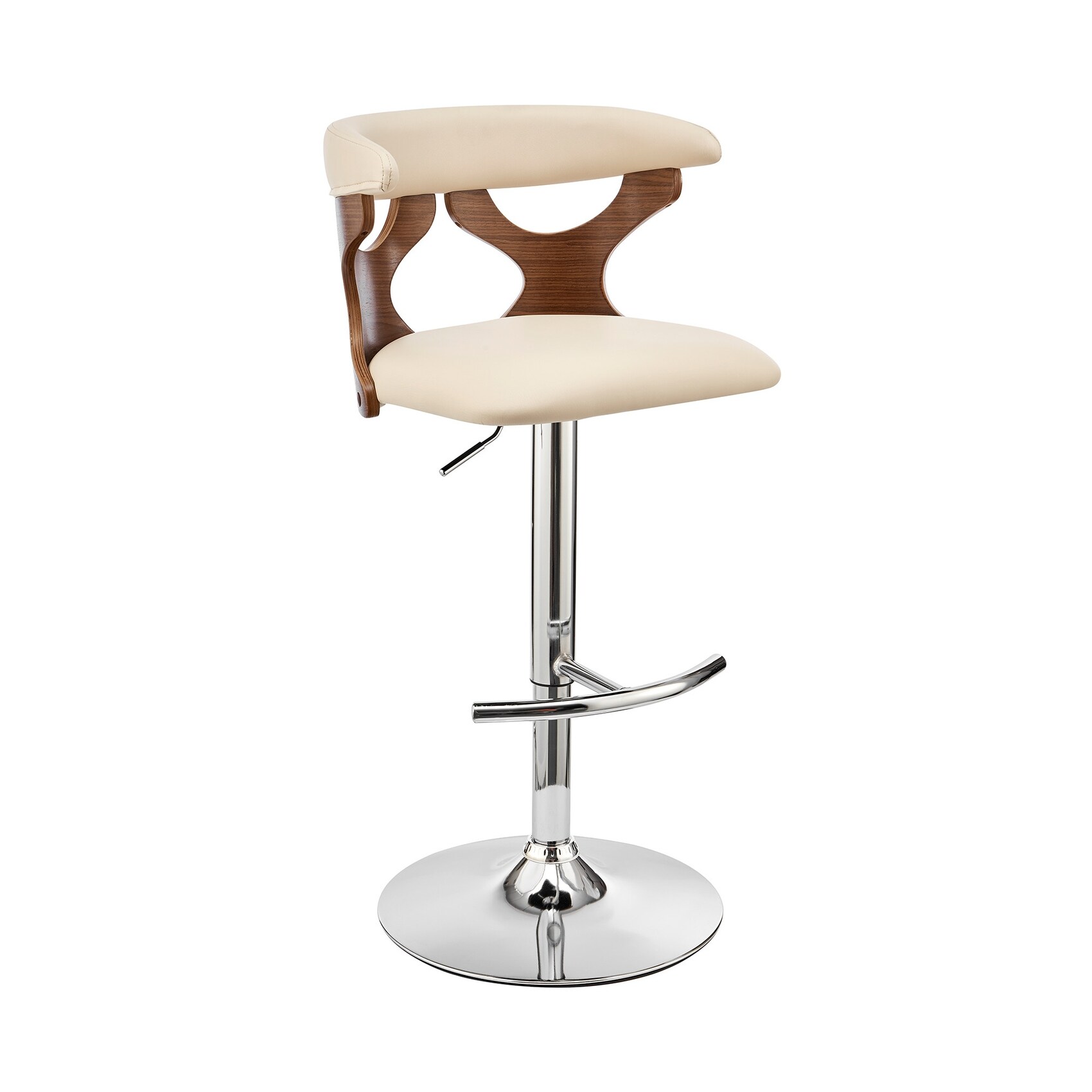 HomeRoots 4000476841 Cream 25-in H Counter height Round seat Upholstered Swivel Wood Bar Stool and Back