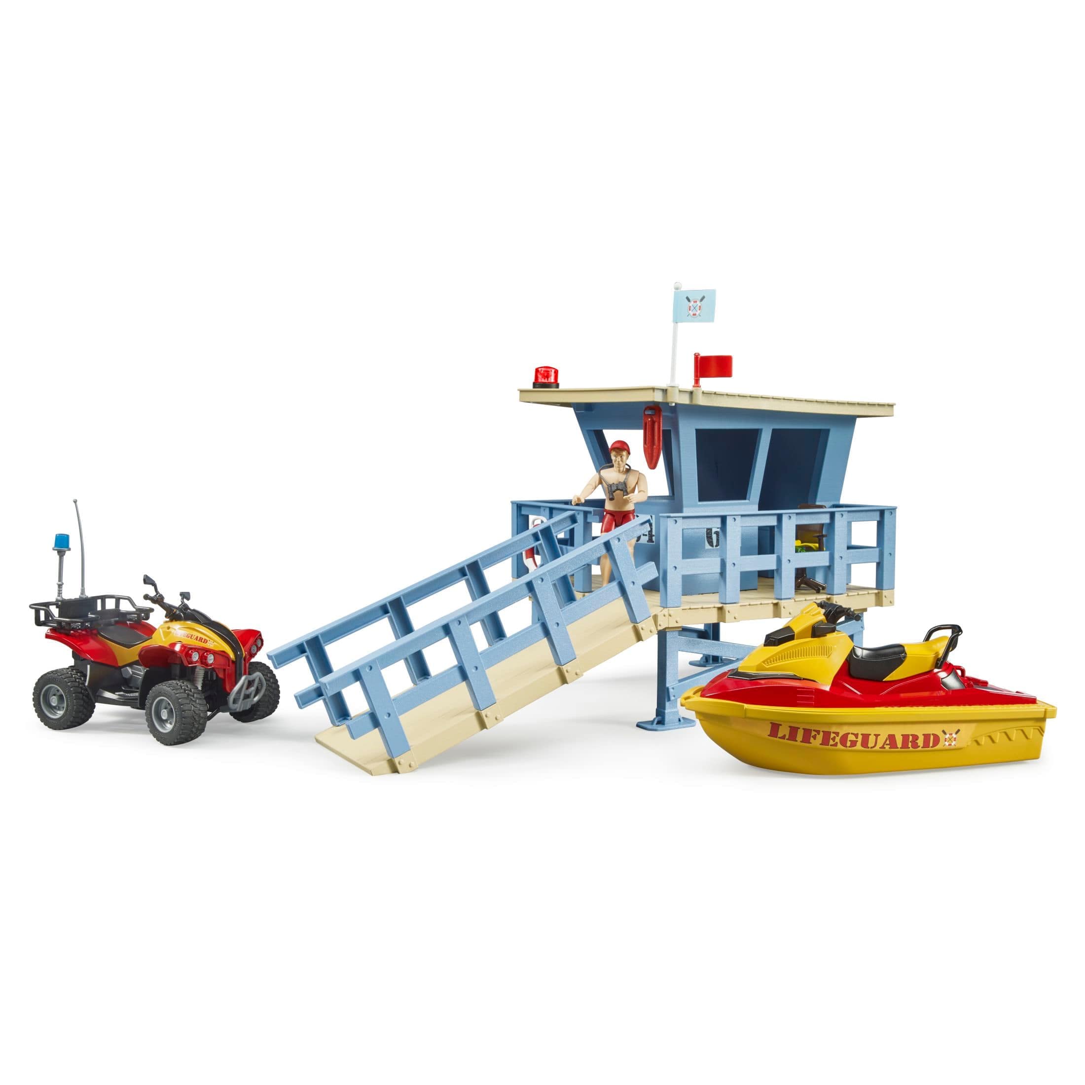 Lehman's 1581725 Bruder Lifeguard Station with Quad and Personal Water Craft Action Figure and Accessories Playset - bworld 62780 Ages 4 and Up