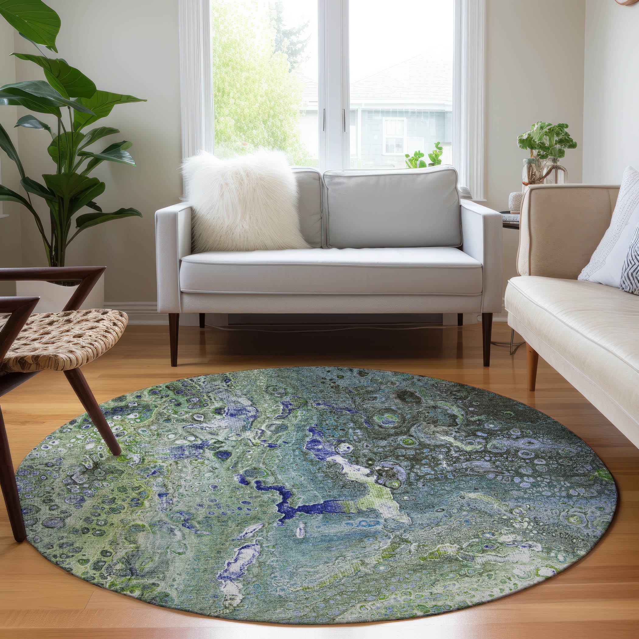Addison Rugs ACN588GE8RO Chantille ACN588GE 8 x 8 (ft) Polyester Green Round Indoor/Outdoor Abstract Machine washable Area rug