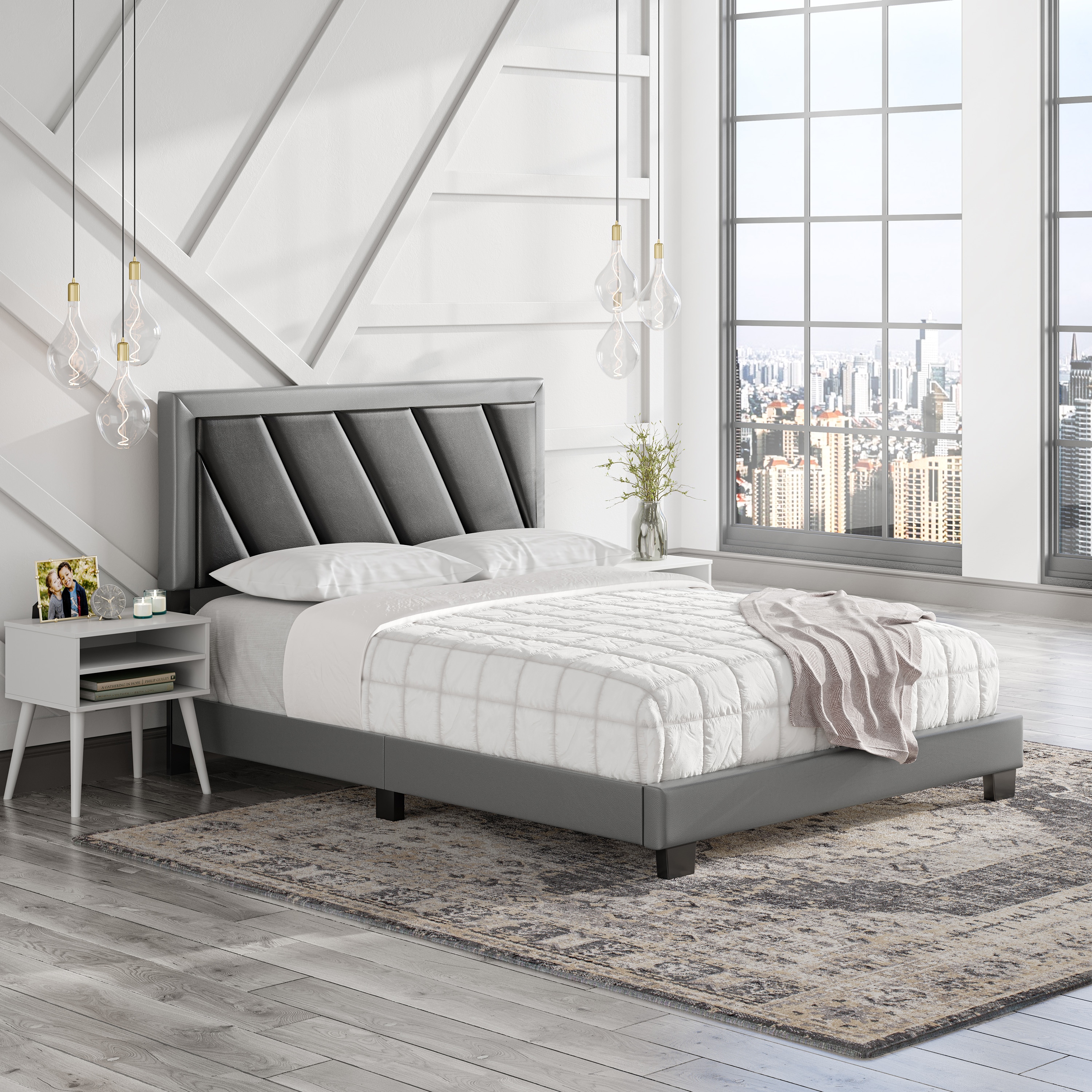 Boyd Sleep HC205600103 Savona Upholstered Platform Bed with Headboard- Mattress Foundation with Strong 4 Wood Slat Supports- Box Spring Required