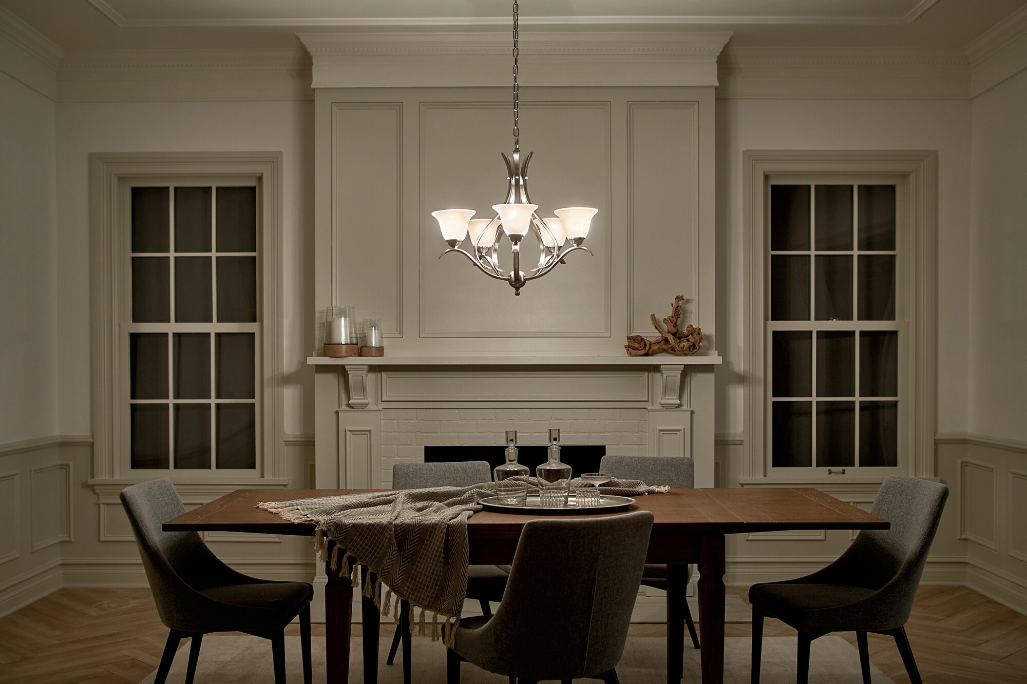 Elegant Dover Distressed Bronze 5-Light Chandelier with White Glass