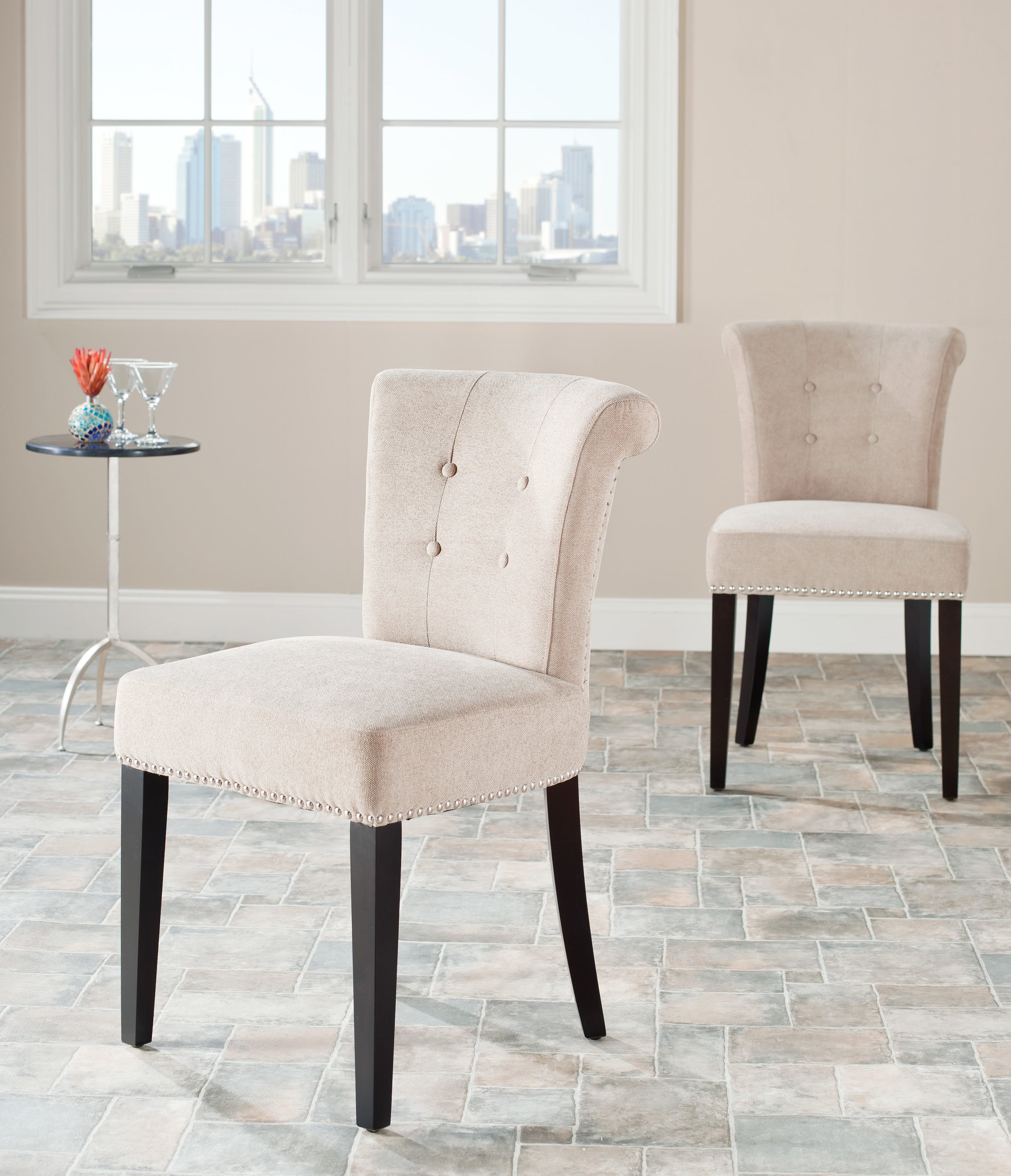 Safavieh MCR4704B-SET2 Set of 2 Sinclaire Contemporary/Modern Cotton Upholstered Side Chair (Wood Frame)
