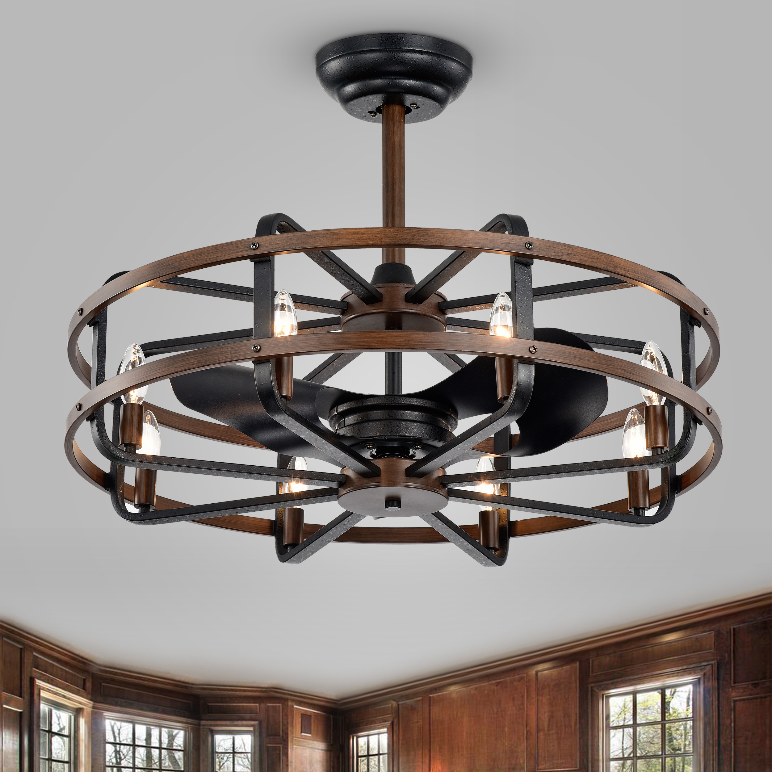 Home Accessories Inc 32-in Forging Black LED Indoor Cage Ceiling Fan ...