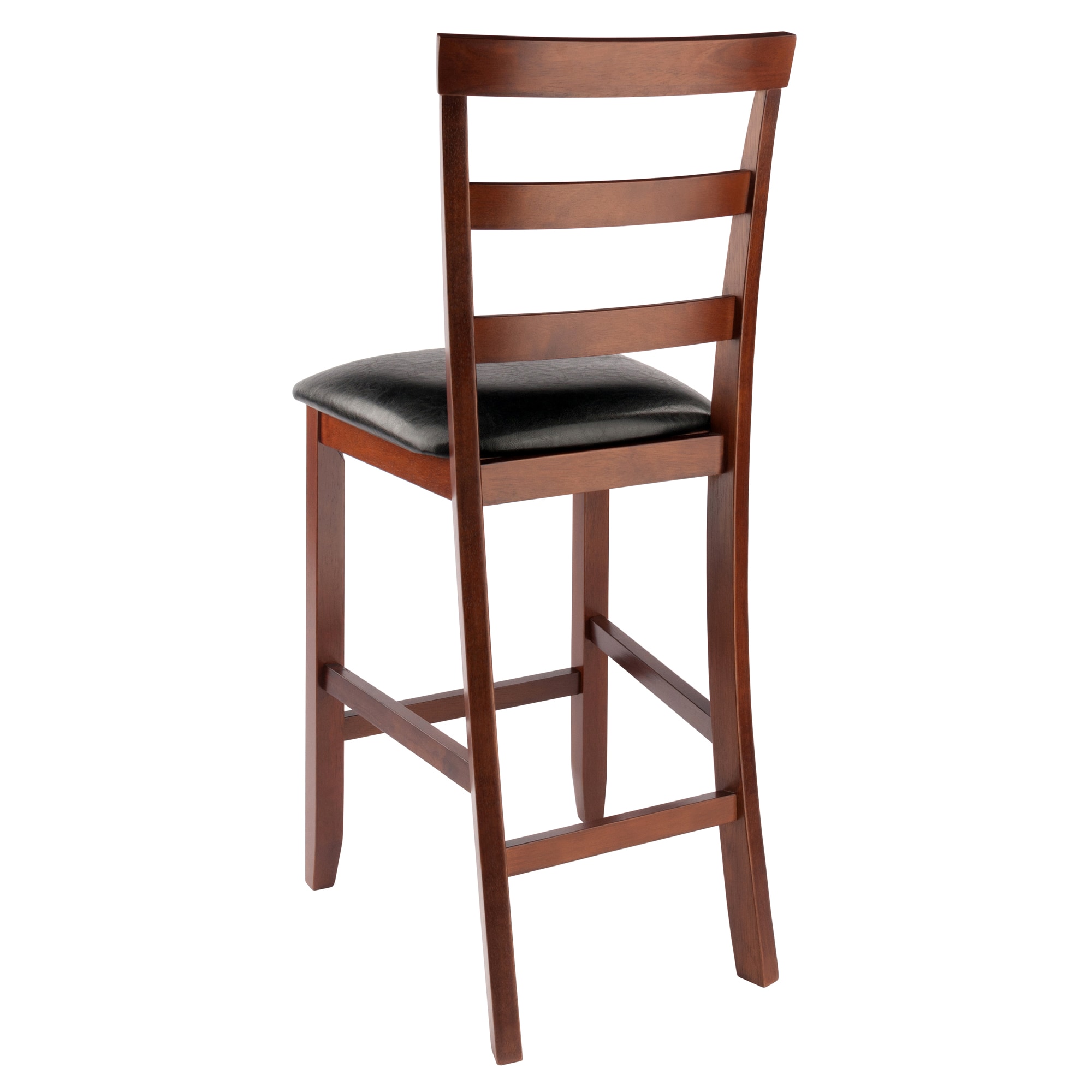 Walnut Wood & Black Leather Transitional Counter Stools, Set of 2