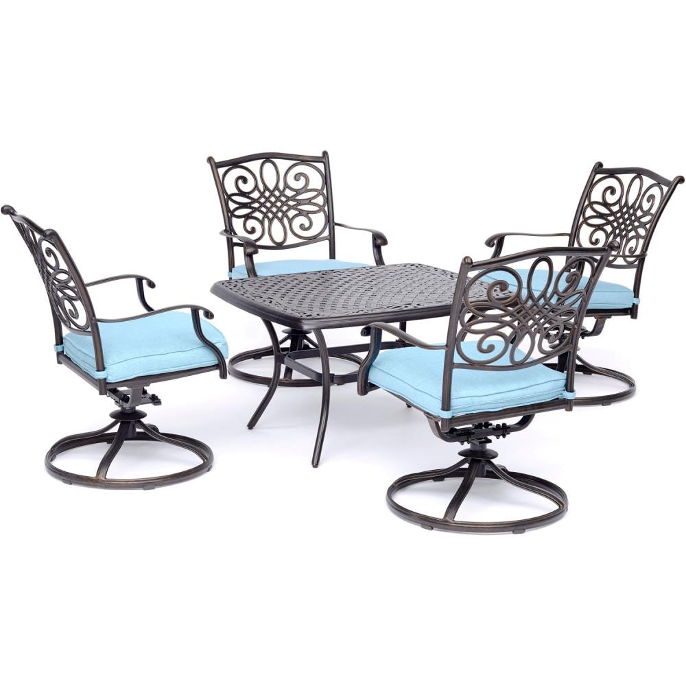 Hanover TRAD5PCCTSW4-BLU Traditions 5-Piece Patio Conversation Set with Blue Cushions