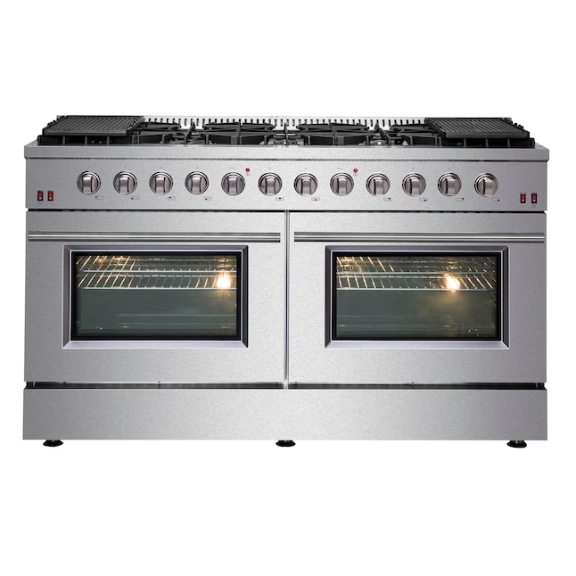 FORNO Galiano 60-in 10 Burners 4.32-cu ft / 2.26-cu ft Convection Oven  Freestanding Natural Gas Double Oven Gas Range (Stainless Steel) in the  Double Oven Gas Ranges department at