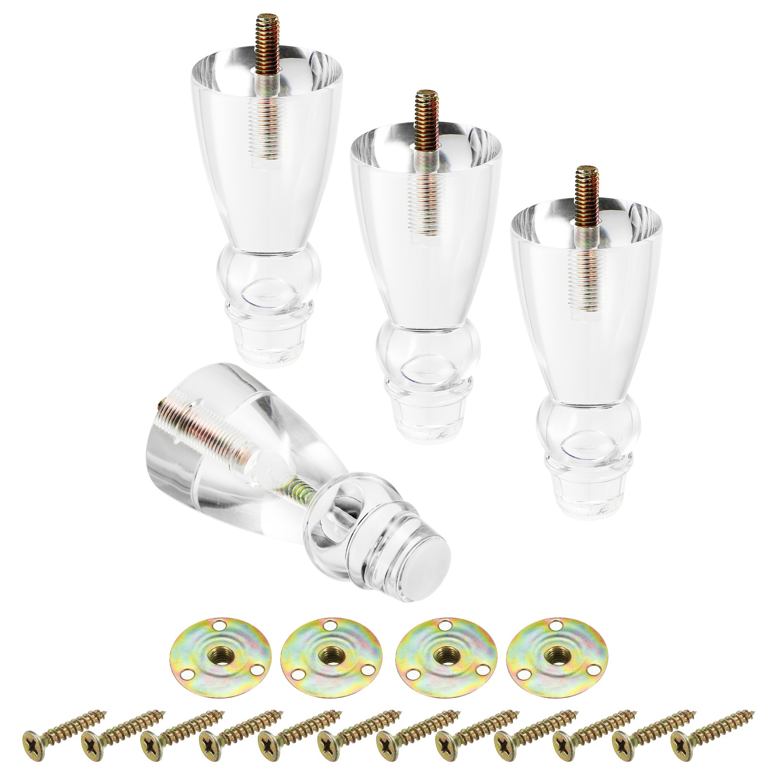 Unique Bargains 4 Sets Acrylic Furniture Legs 4-Inch Replacement Sofa Feet Cabinet Modern Clear With Installation Hardware for Couch Bench TV Stand Chair Dresser