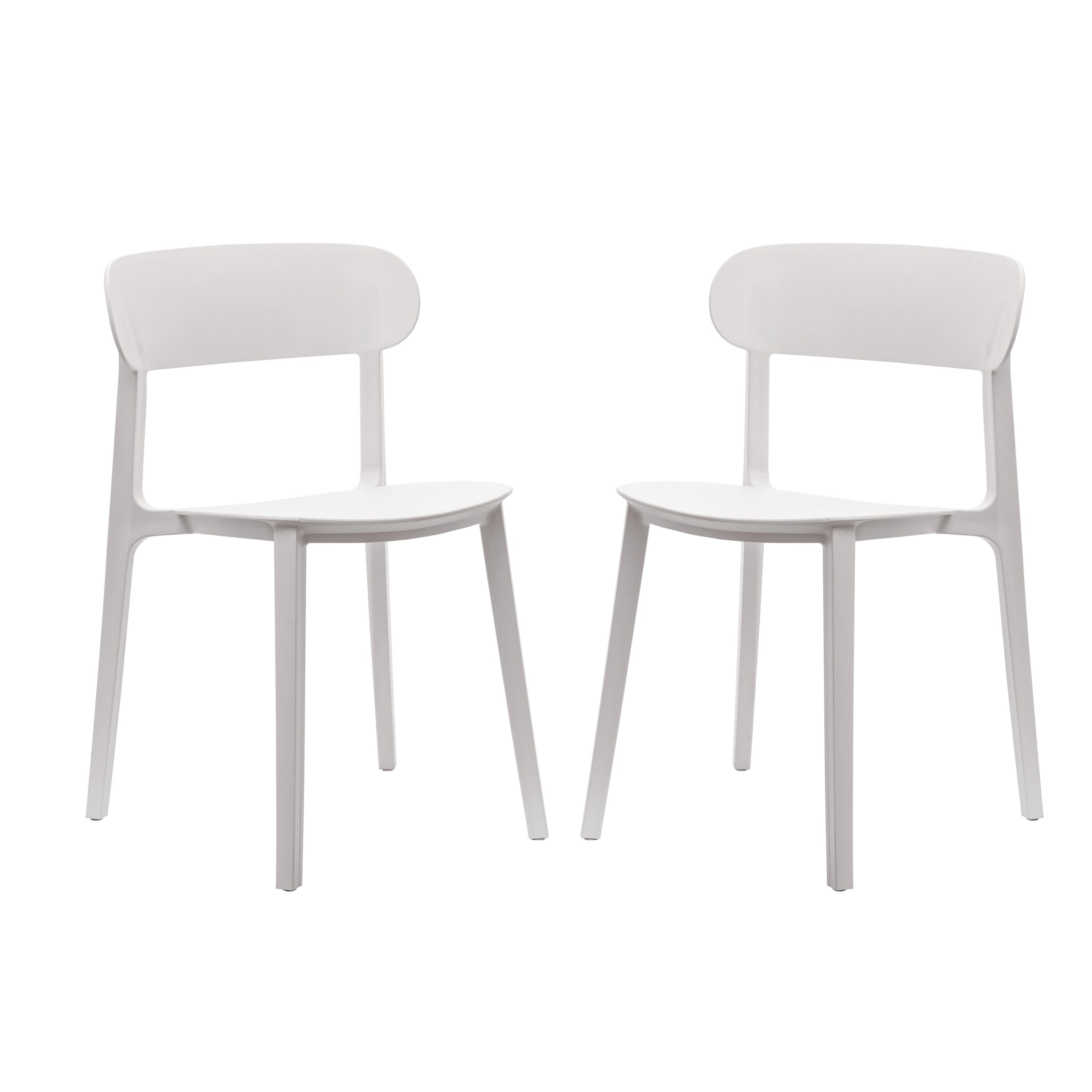 Flash Furniture 196861197499 Dover Set of 2 Indoor-Outdoor Stacking Patio Chairs with Curved Backrests; Commercial All-Weather Resin Chairs in White