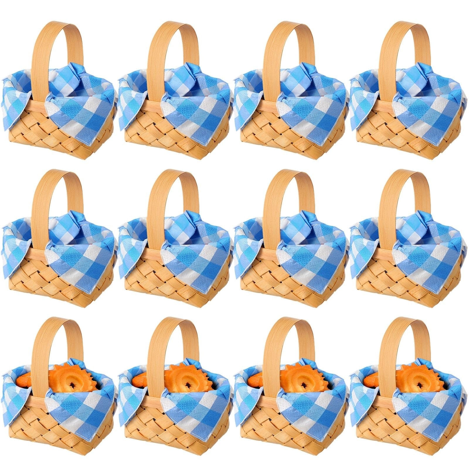 Etokfoks  12 Piece Natural Wood Mini Woven Basket Set with Handles for Wedding Party Gift Baby Shower Picnic Decoration