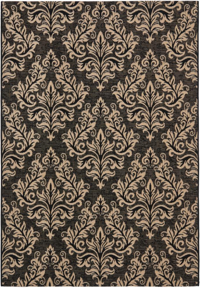 Safavieh CY6930-26-4 Courtyard Samana 4 x 6 (ft) Loomed Polypropylene Black/Creme Rectangular Indoor/Outdoor Damask Area rug