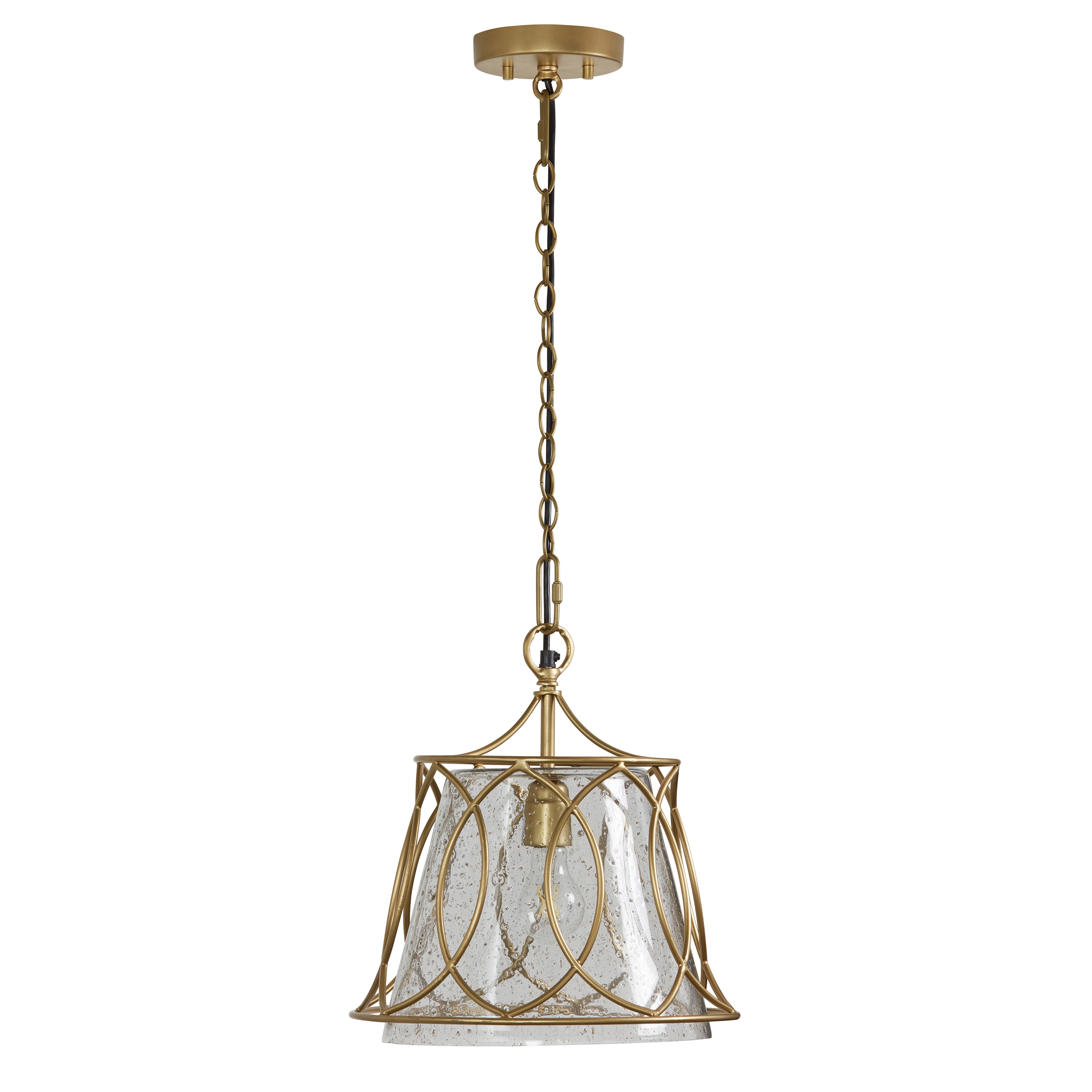 River of Goods 21289 Pendant Lighting 1 -Light Gold Glam Textured glass Cylinder Medium Hanging Pendant light
