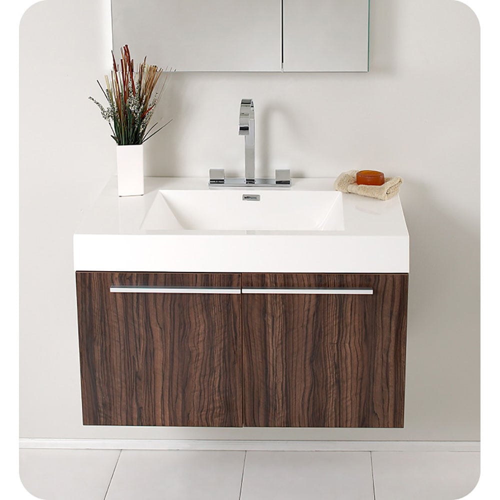Fresca FCB8090GW-I Vista 36-in Walnut Single sink Floating Bathroom Vanity with White Acrylic Top
