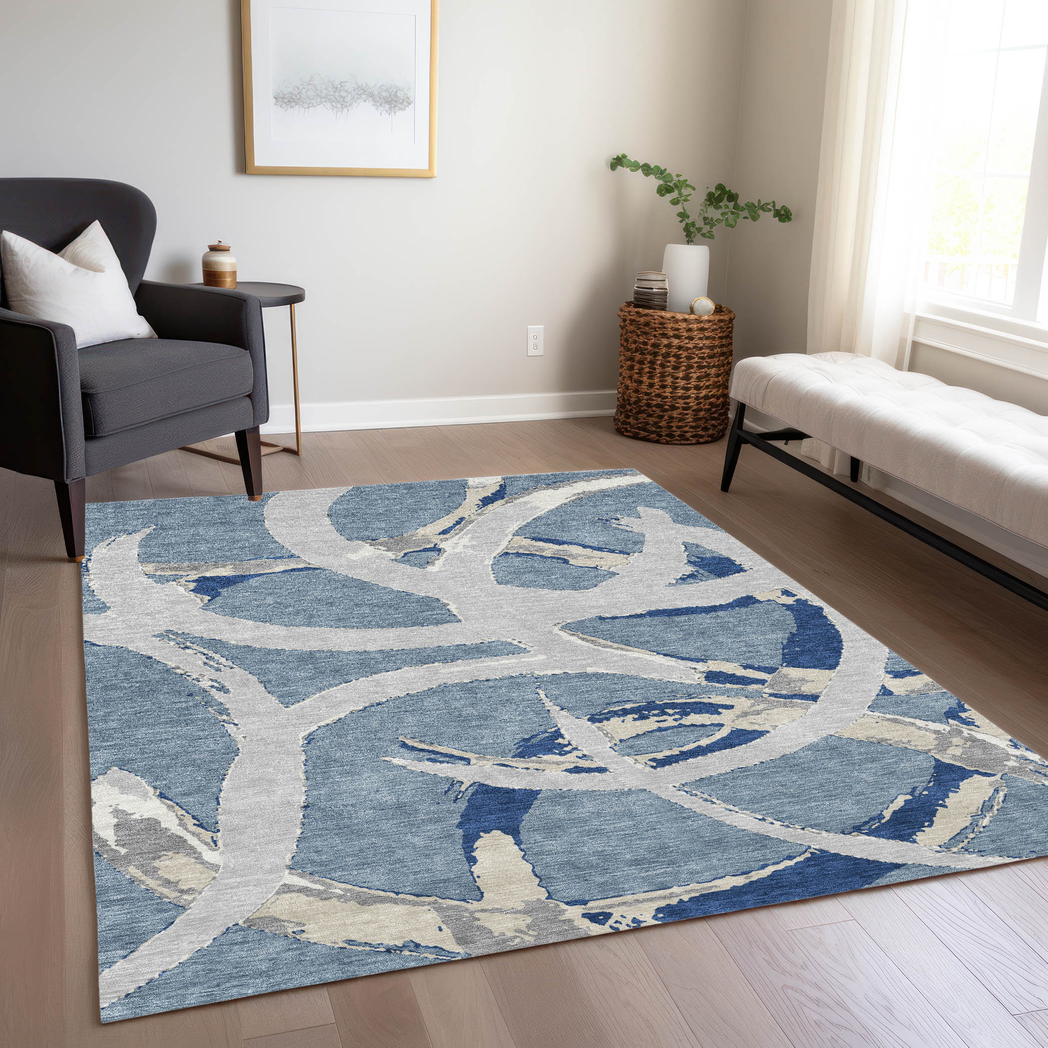 Addison Rugs ACN1022DN5X8 Chantille ACN1022DN 5 x 7 (ft) Polyester Denim Rectangular Indoor/Outdoor Geometric Machine washable Area rug