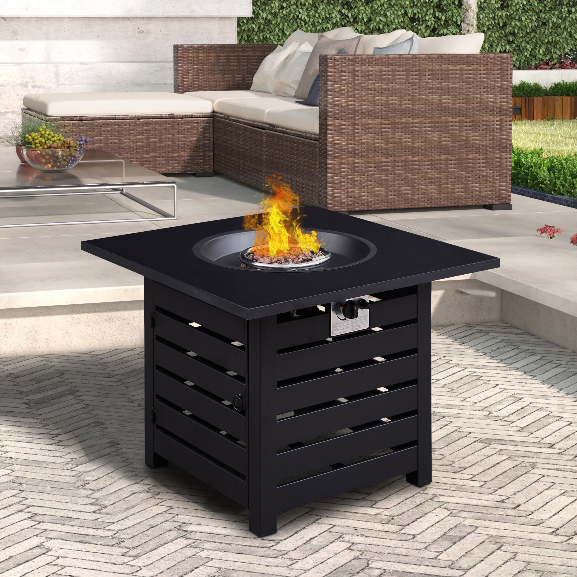 Tatayosi P1-9P333095 Fire Pit Table 32-inch Square 50000 BTU Auto-Ignition Propane Gas Firepit with Waterproof Cover