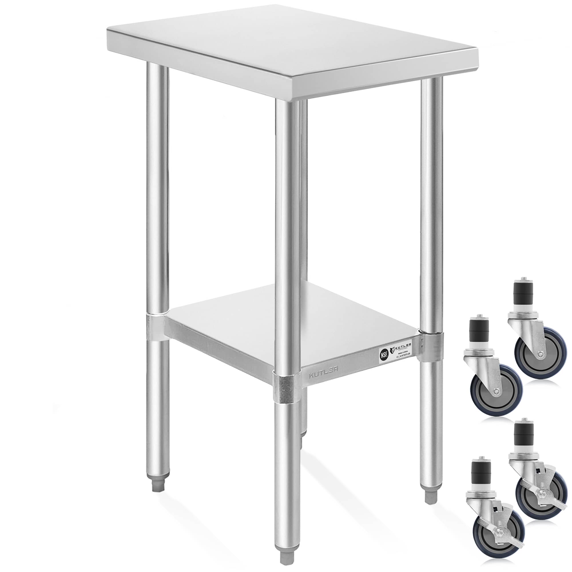 KUTLER PREP-KT-01-4W. 24 x 12-in NSF Commercial Stainless Steel Prep and Work Table w Wheels
