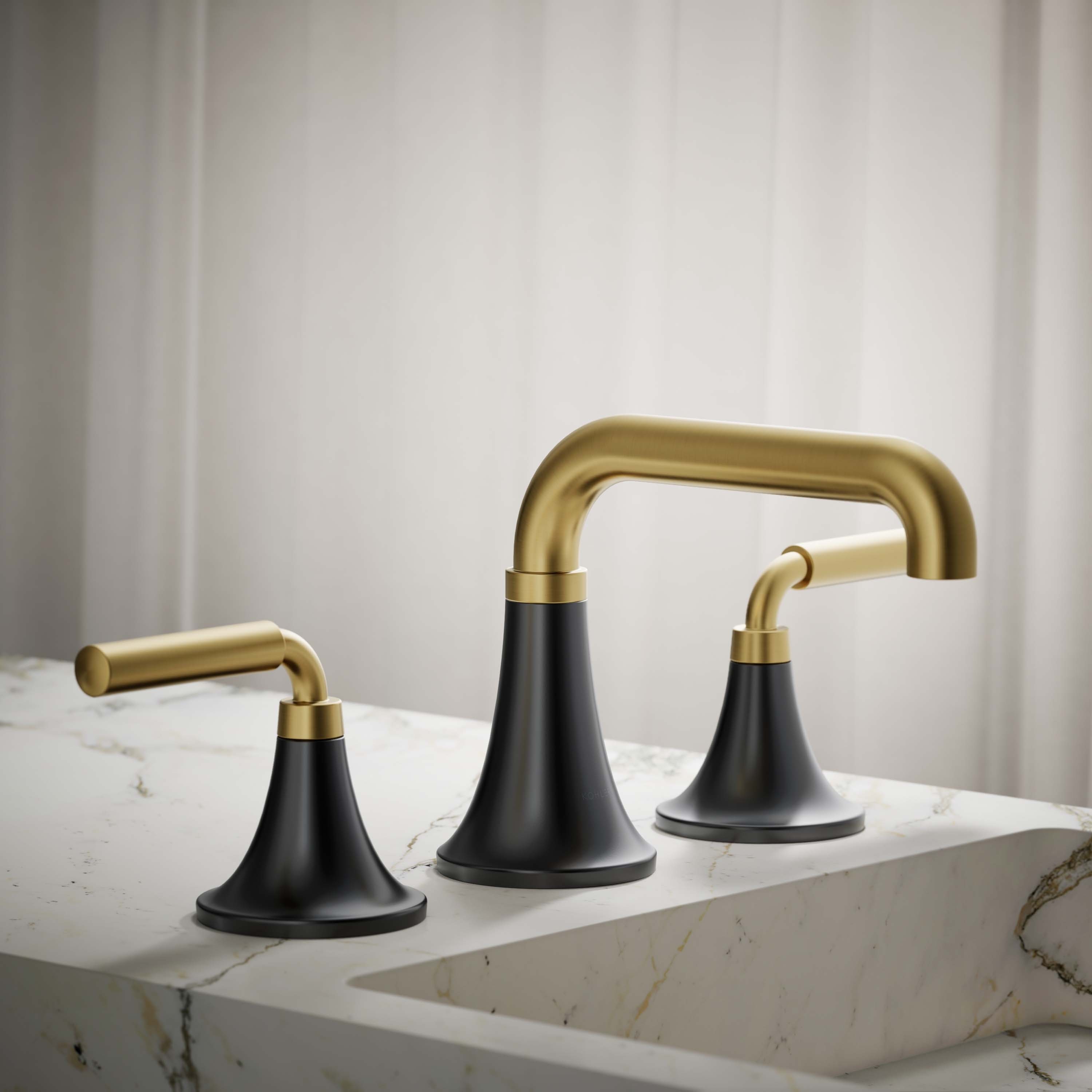 KOHLER 27416-4-BMB Tone Vibrant Brushed Moderne Brass with Matte Black Widespread 2-handle WaterSense Low-arc Residential Handle Bathroom Sink Faucet