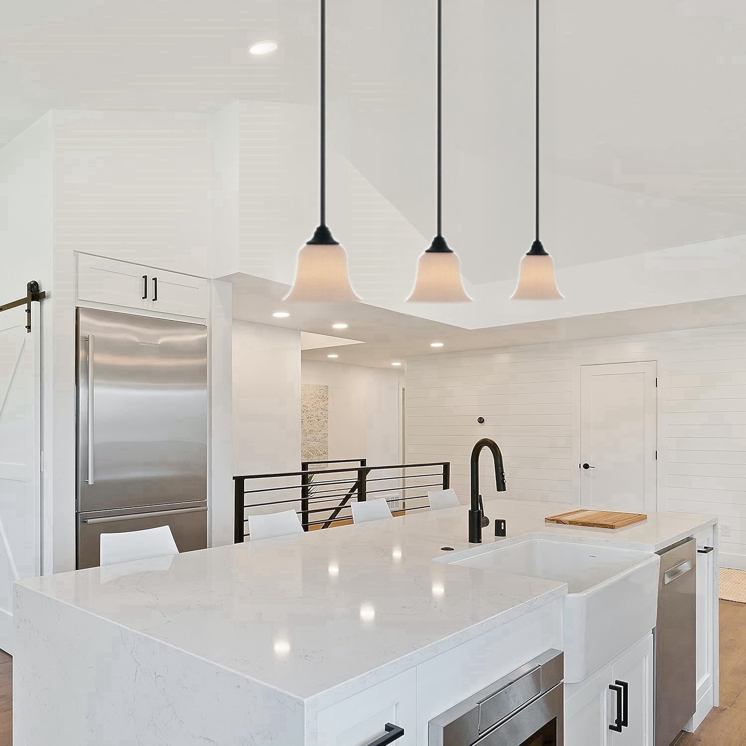 Elegant Oil-Rubbed Bronze 57" Mini Pendant with Frosted White Glass Shade