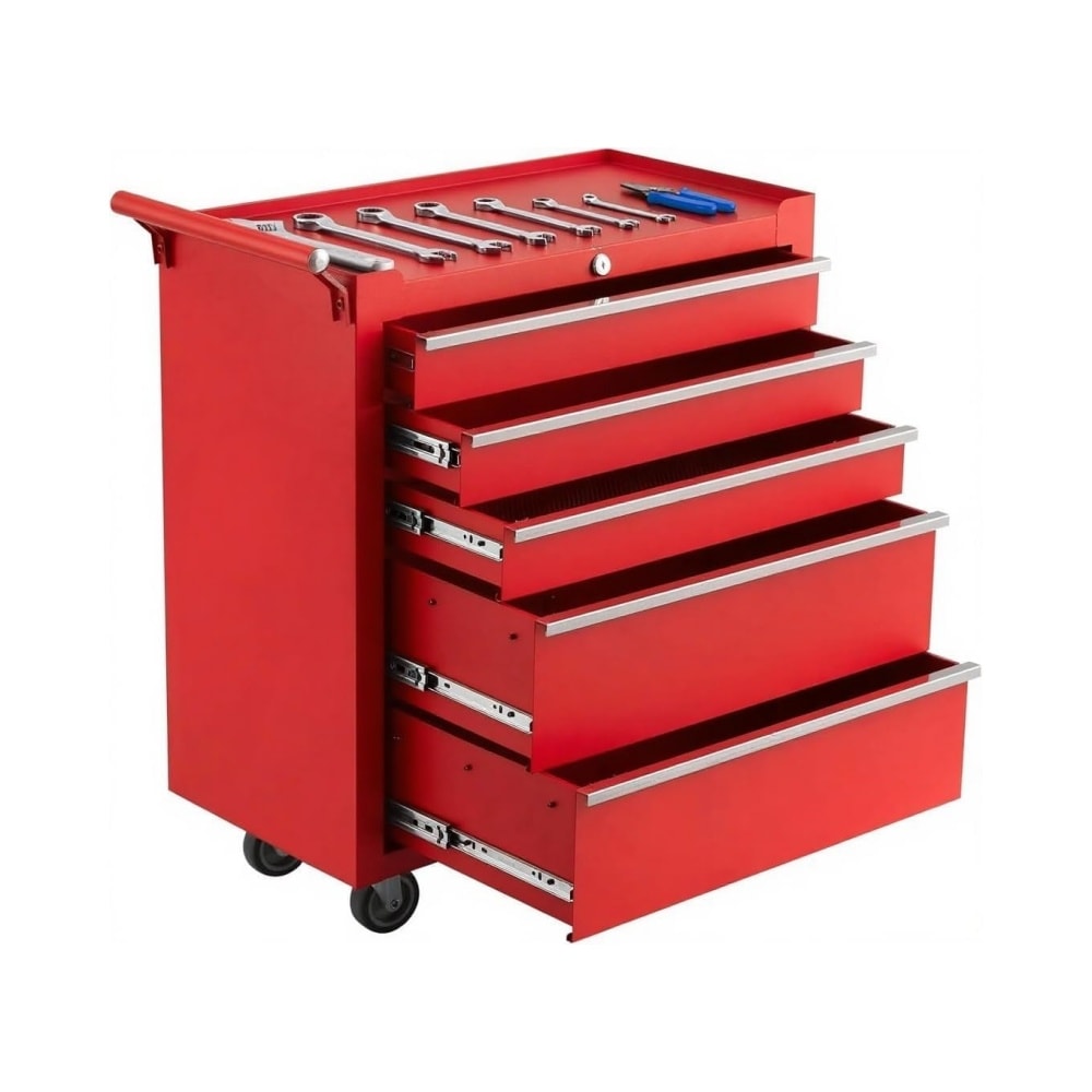GAOMON 5-Drawer Rolling Tool Cabinet with Lock Sliding Drawers and Side Handle Mobile Tool Chest for Garage Workshop Warehouse Red #CQC-RIMQNX-6SAY