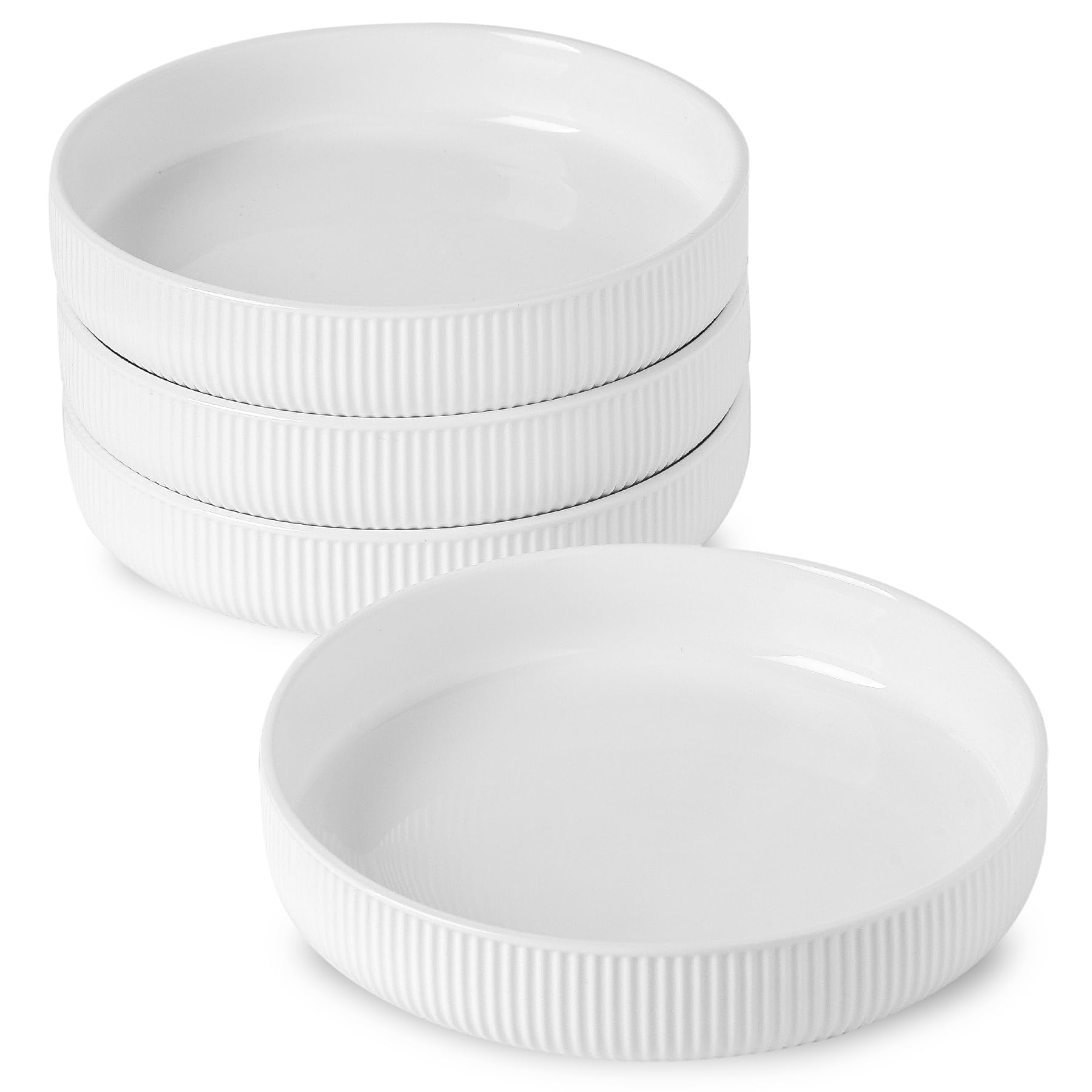 Aoibox  8 5 in Ceramic Pasta and Salad Bowls Set of 4 with Ribbed Design Large Deep Dinner Plates for Serving