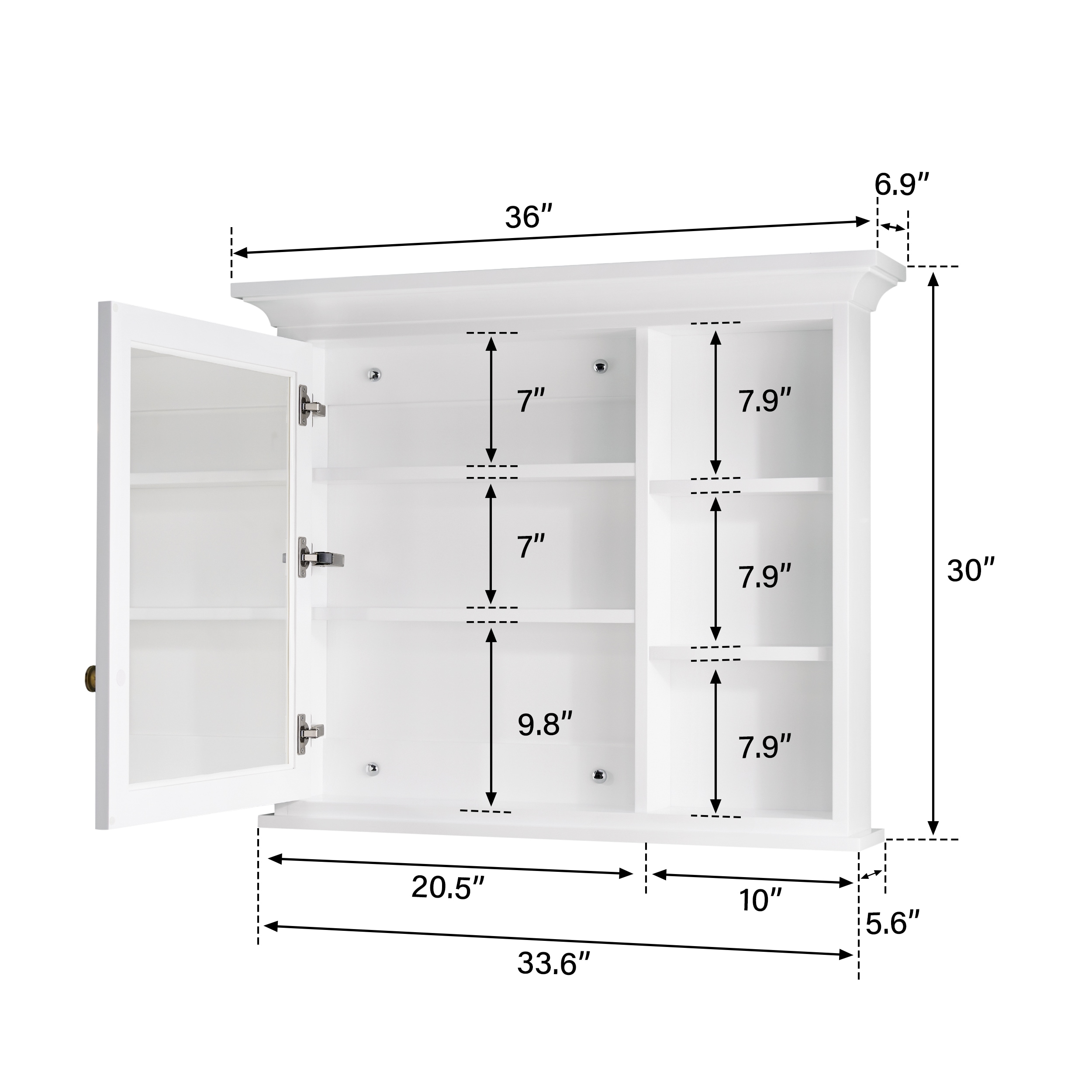 WELLFOR GRACE Solid Wood 36-in x 30-in Surface Mount White Mirrored ...