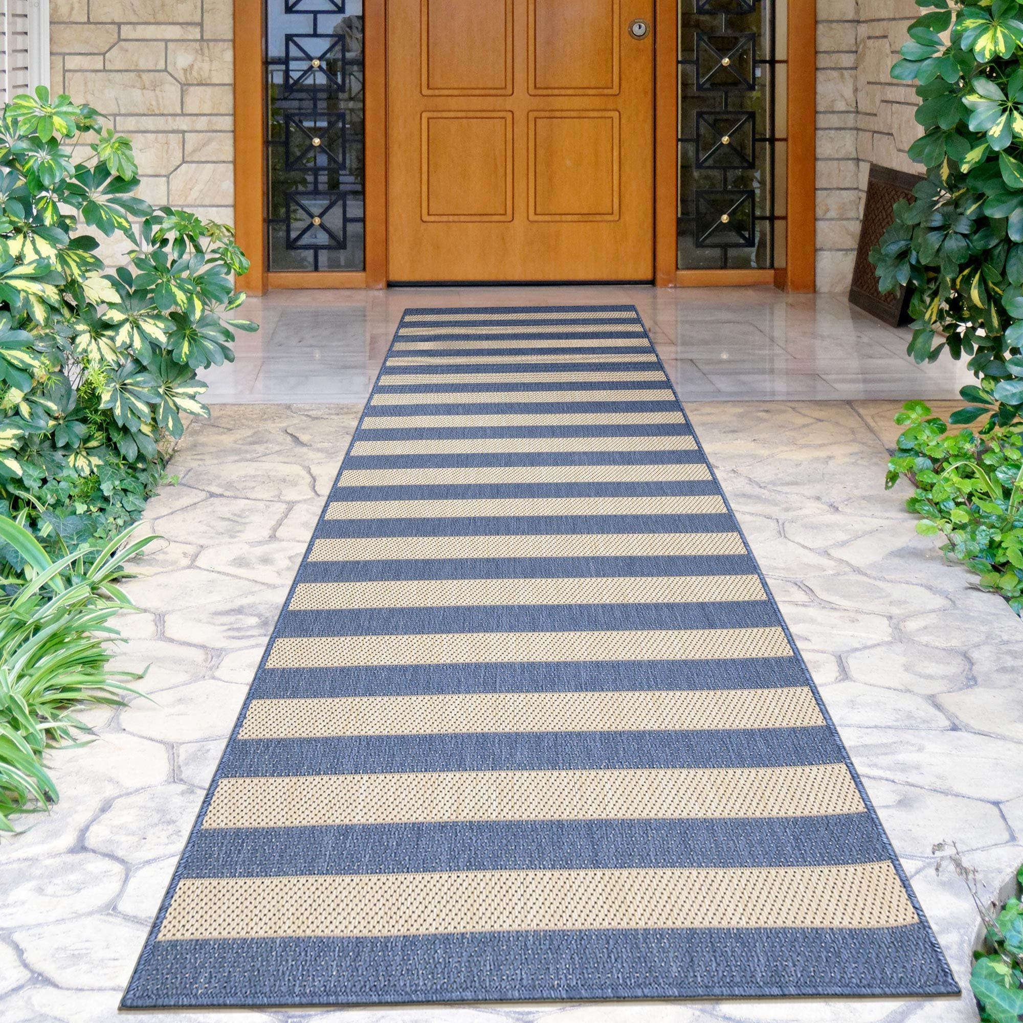 Ottomanson LND7706-3X7 Landscape 3 x 7 (ft) Flatweave Polypropylene Navy Rectangular Indoor/Outdoor Stripe Runner rug