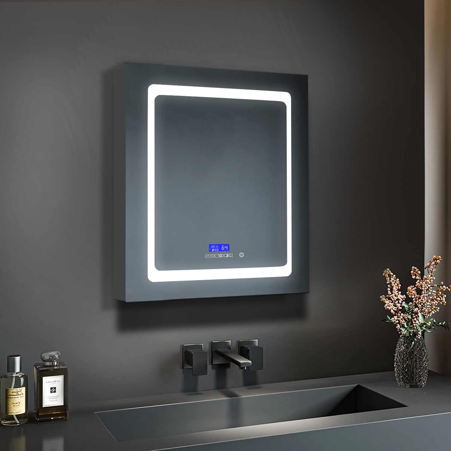 Medicine Cabinet with LED Mirror for Bathroom Anti-Fog Lighted Medicine Cabinet, Wall Mounted (24 inch32 inch), Size: 24 x 32, White