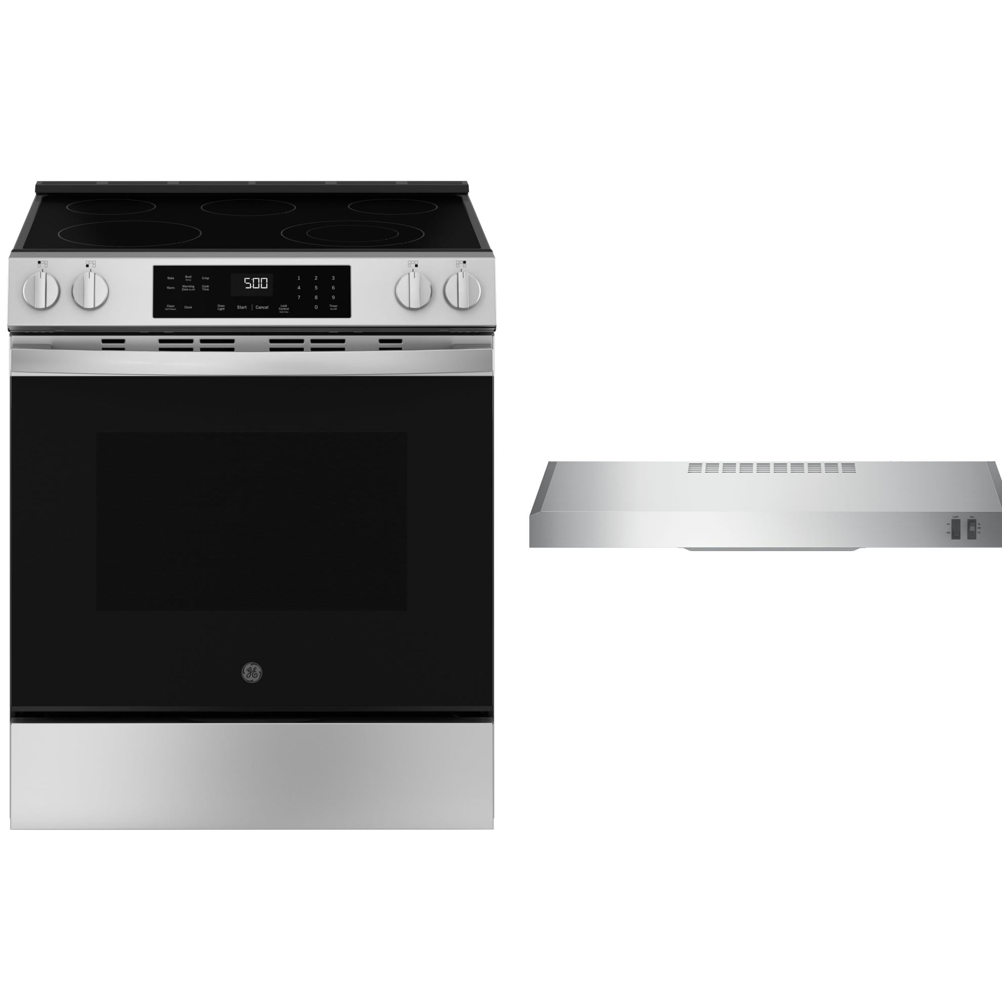 GE  30-in Slide-in Electric Range and 30-in Undercabinet Range Hood Pair in Stainless Steel