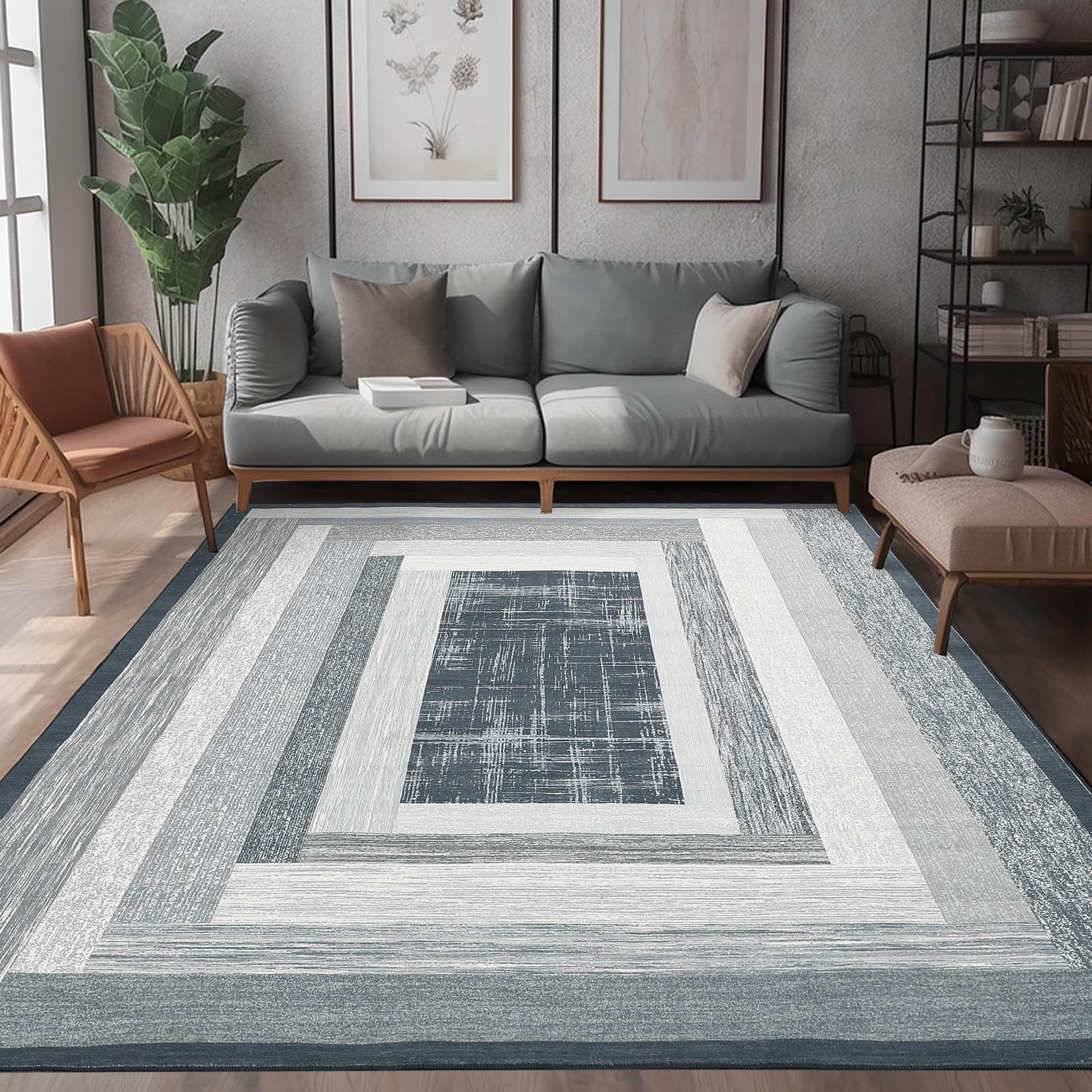Garvee YXY-LO-PHO-15H87A4U 9 x 12 (ft) Loomed Polyester Gray Rectangular Indoor Geometric Mid-Century Modern Machine washable Area rug