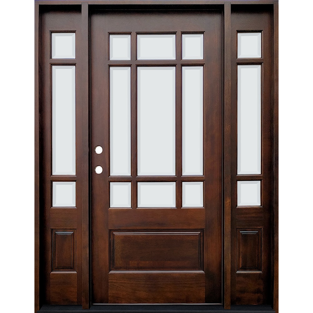 Greatview Doors PME572SL3612R 60-in x 80-in x 4-9/16-in Wood 3/4 lite Right-hand inswing Mahogany Stained Prehung Front Door with Sidelights Solid core