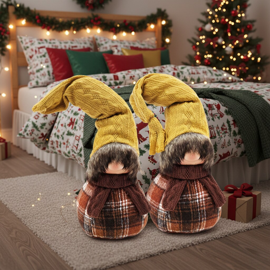 Upsimples 2 Piece Christmas Gnome Plush Decor Brown Plaid Yellow Hat Lightweight for Indoor Mantel Table Shelf Halloween Fall Holiday Festive Decor