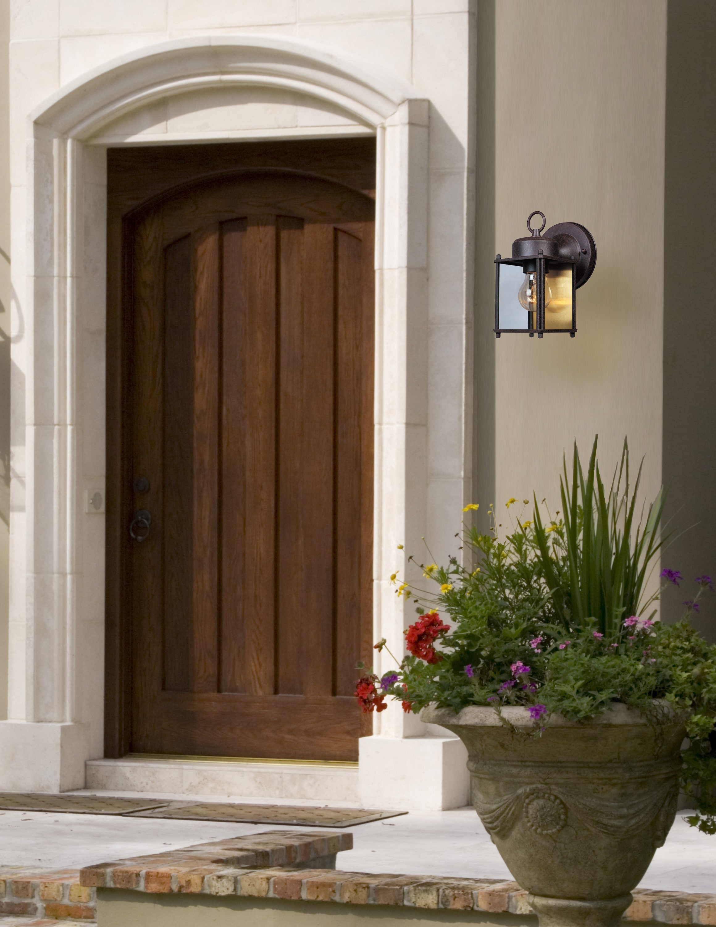 Rust Patina Dimmable Outdoor Lantern Sconce with Clear Glass