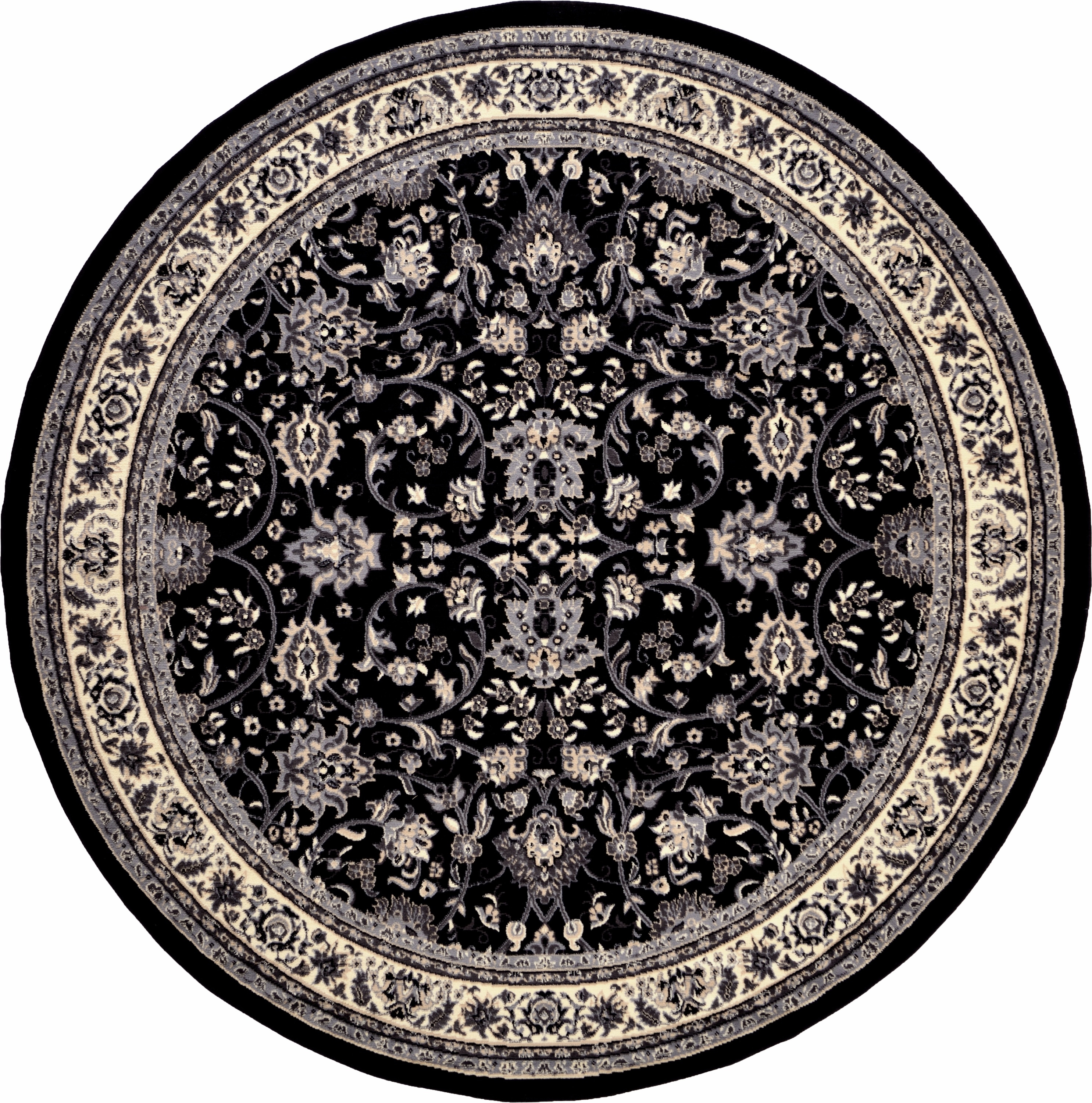 Unique Loom 3119184 Washington Sialk Hill 8 x 8 (ft) Loomed Polypropylene Black/Gray Round Indoor Floral/Botanical Vintage Area rug