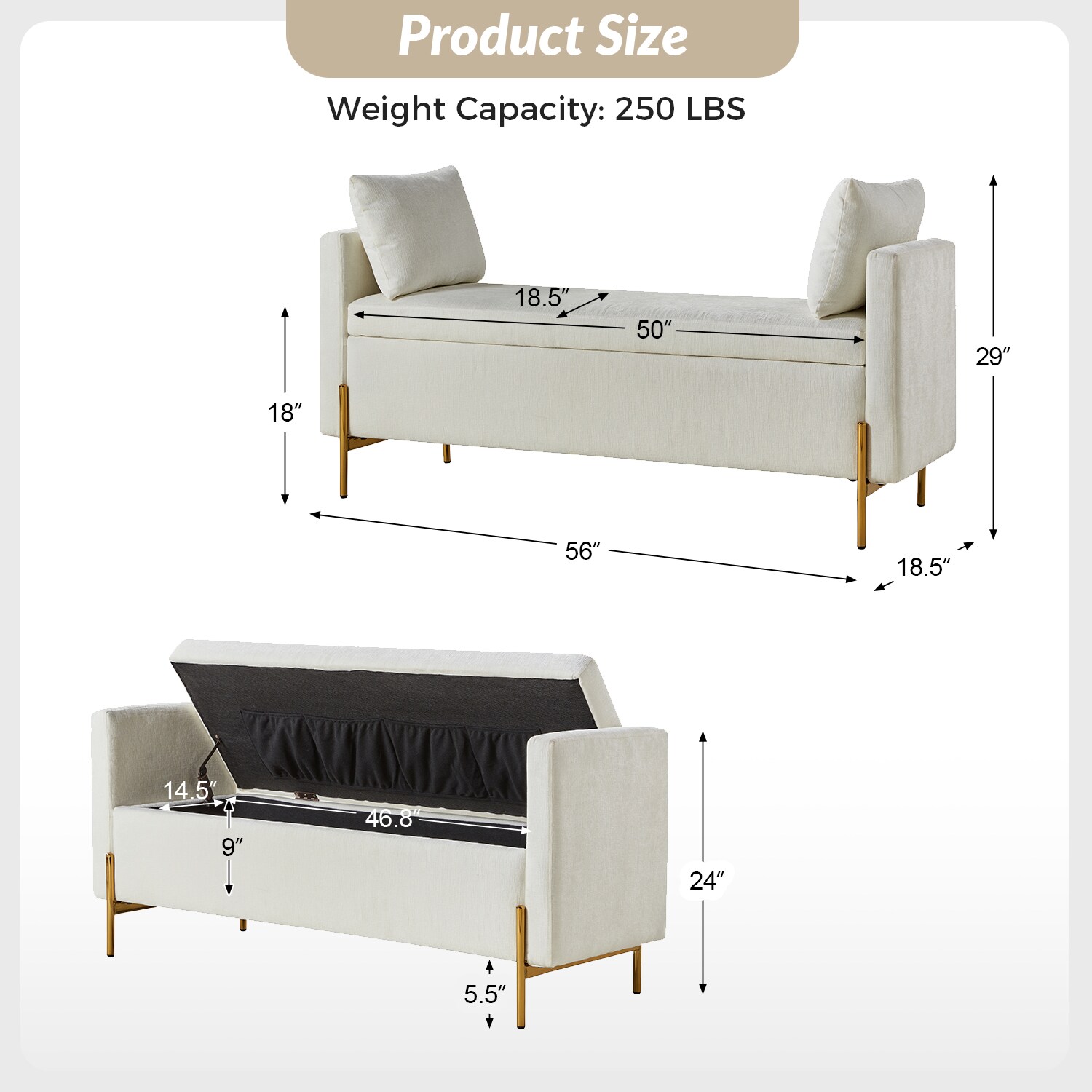 14 Karat Home BEM0876-IVY bench - View #8