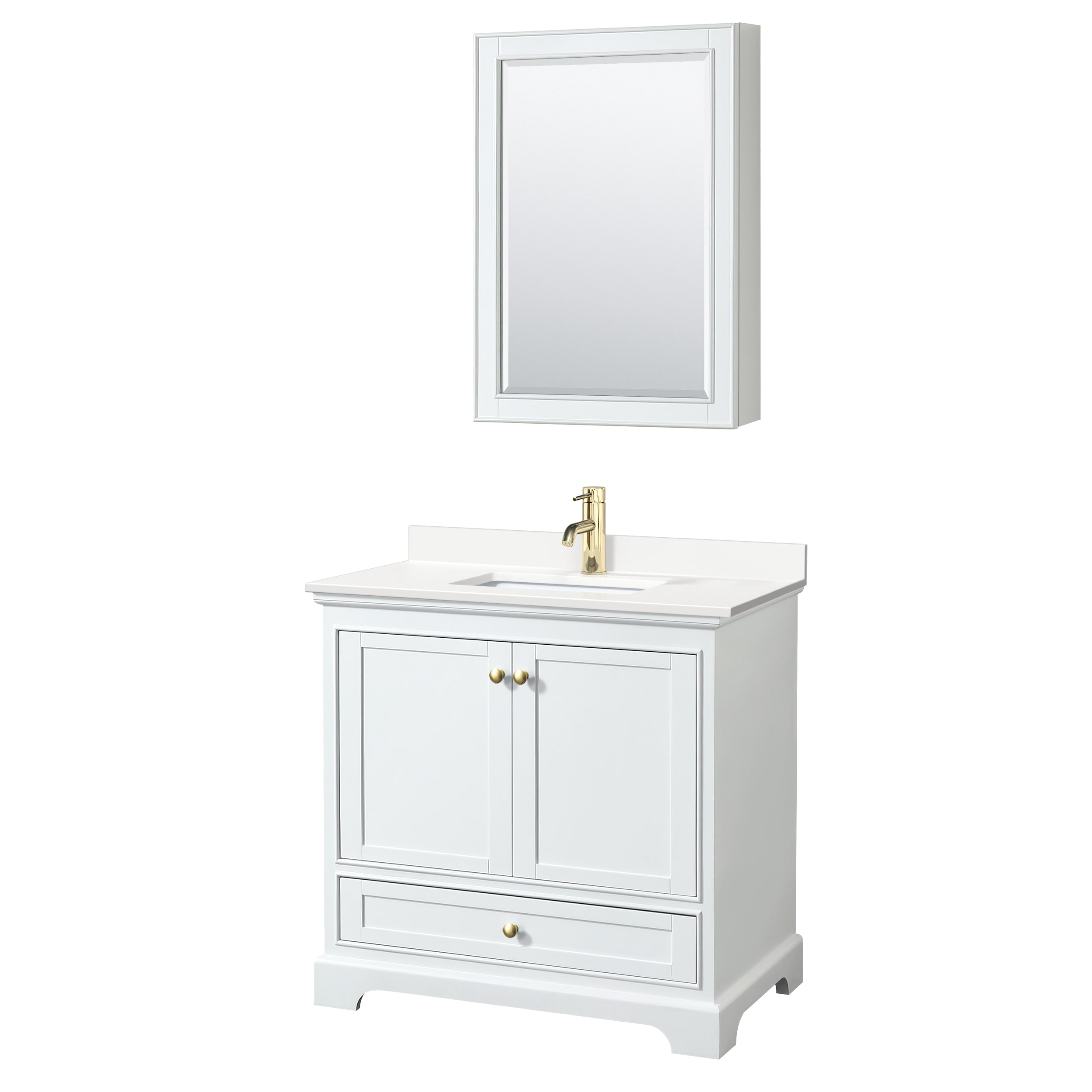 Wyndham Collection WCS202036SWGWQUNSMED Deborah 36-in White Undermount Single Sink Bathroom Vanity with White Quartz Top (Mirror Included)