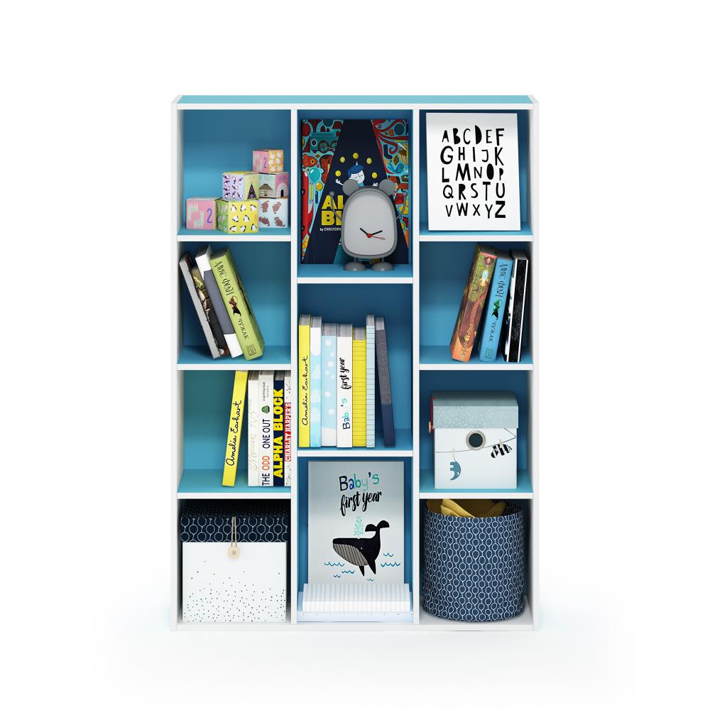 White and Light Blue 11-Cube Wood Bookcase