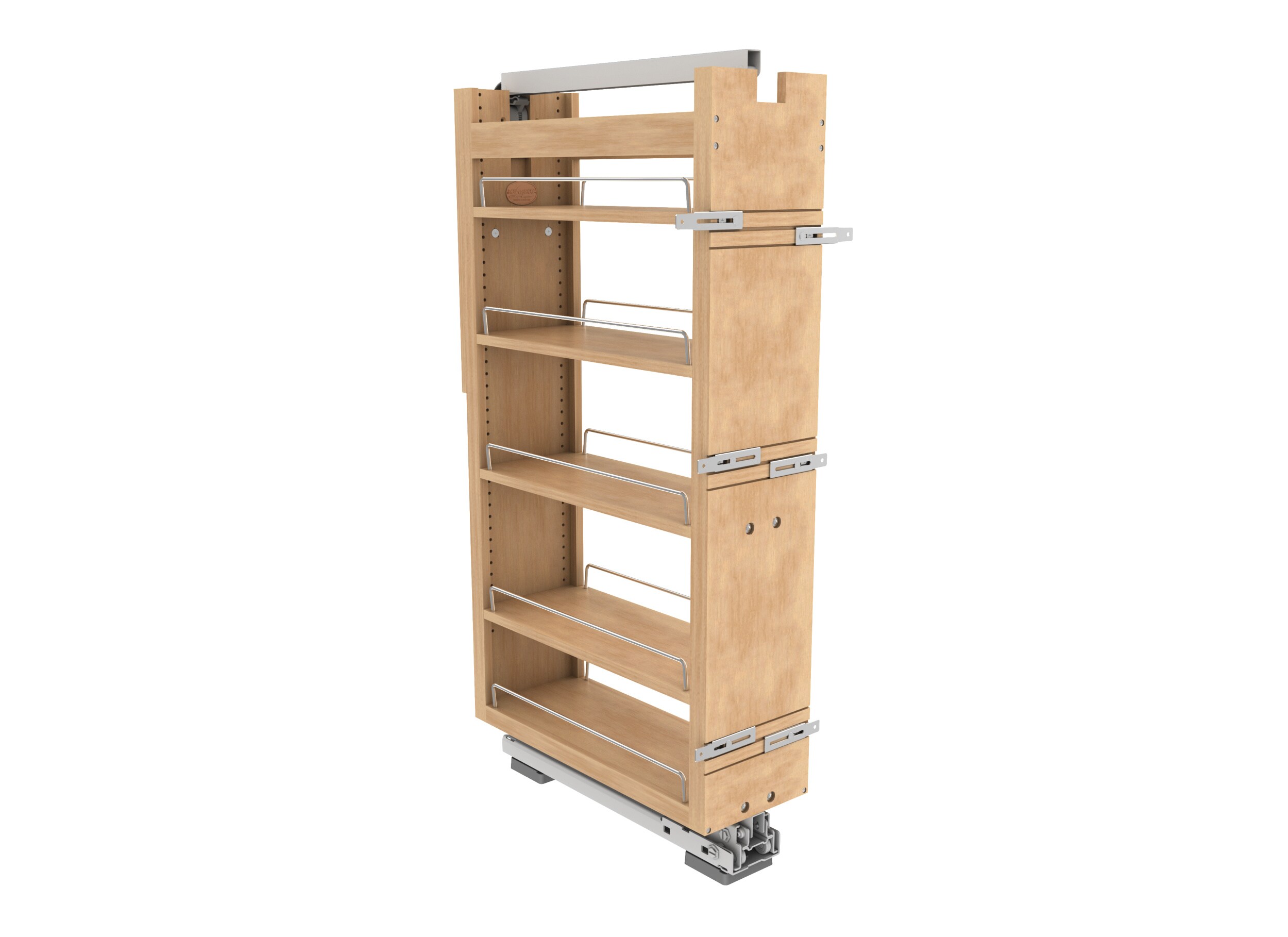 Rev-A-Shelf 448-TPF43-8-1 448 (Tall) Series 8-Inches W x 44.875-Inches H x 22.39-Inches D 5 -Tier Cabinet-mount Light Brown Wood Soft Close Pull-out Sliding shelf kit