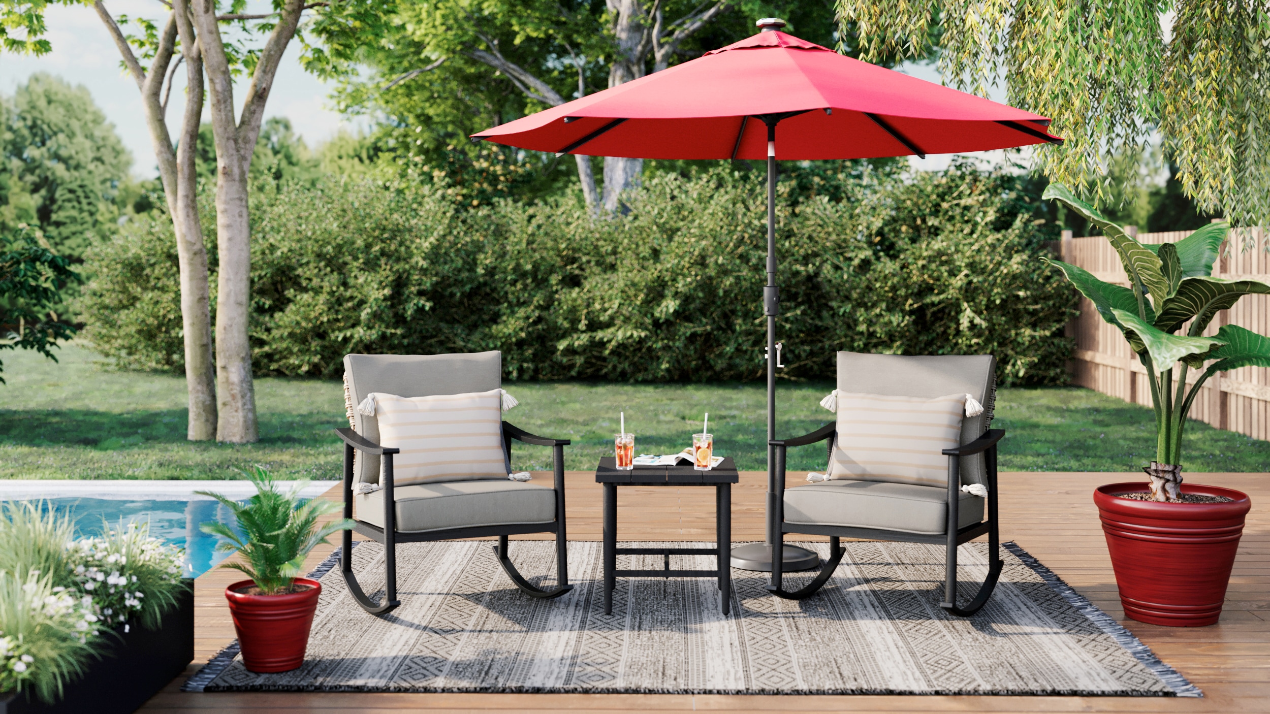 allen + roth LOS25166 Caledonia 3-Piece Wicker Patio Conversation Set with Cream Cushions