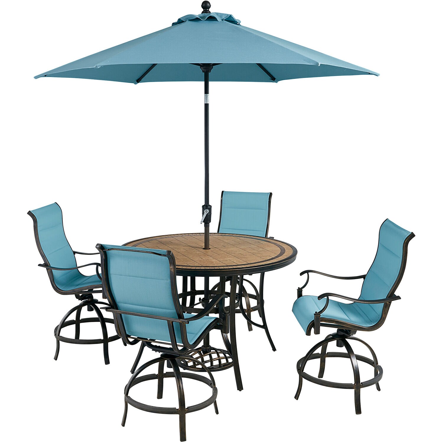 Monaco 5-Piece Blue Patio Dining Set Aluminum Round Table with 4 Stationary Chairs | - Hanover MONDN5PCPDBRC-SU-B