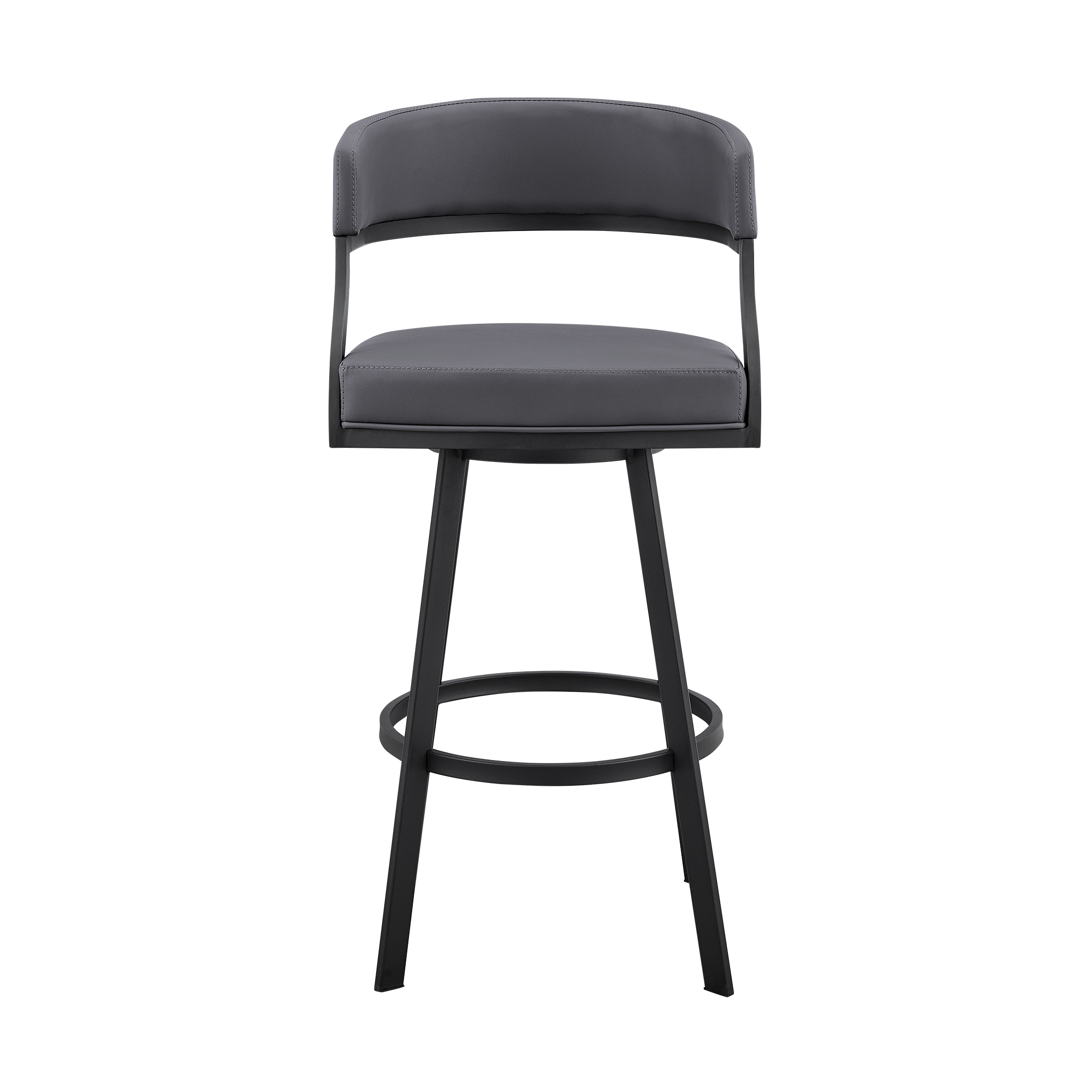 Armen Living 840254335059 Black 30.0-in H Bar height Bucket seat Upholstered Swivel Metal Bar Stool and Back