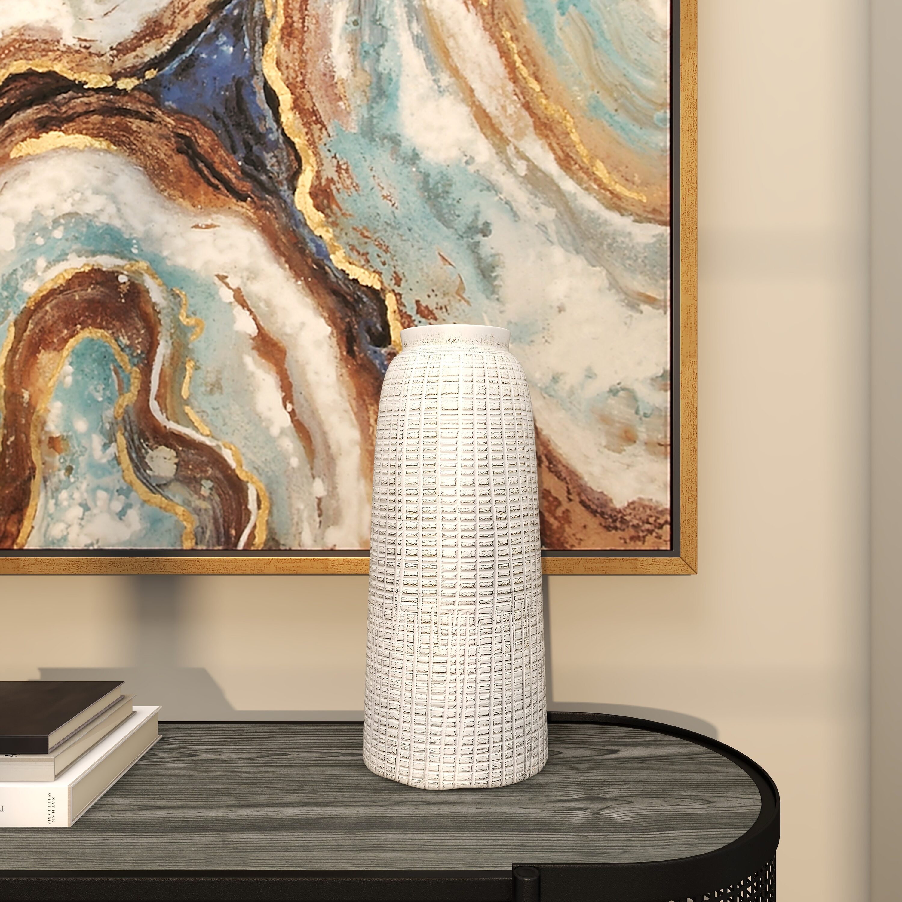 Coastal Charm 17" White Ceramic Textured Vase